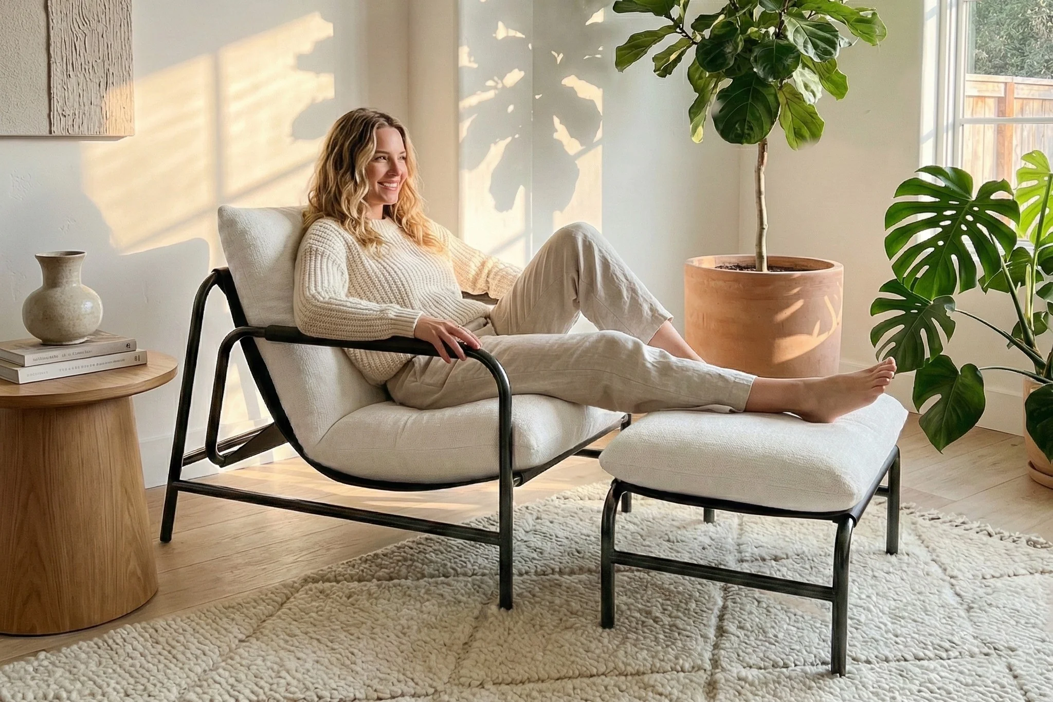 Aton Chenille Lounge Chair with Ottoman - Image 11