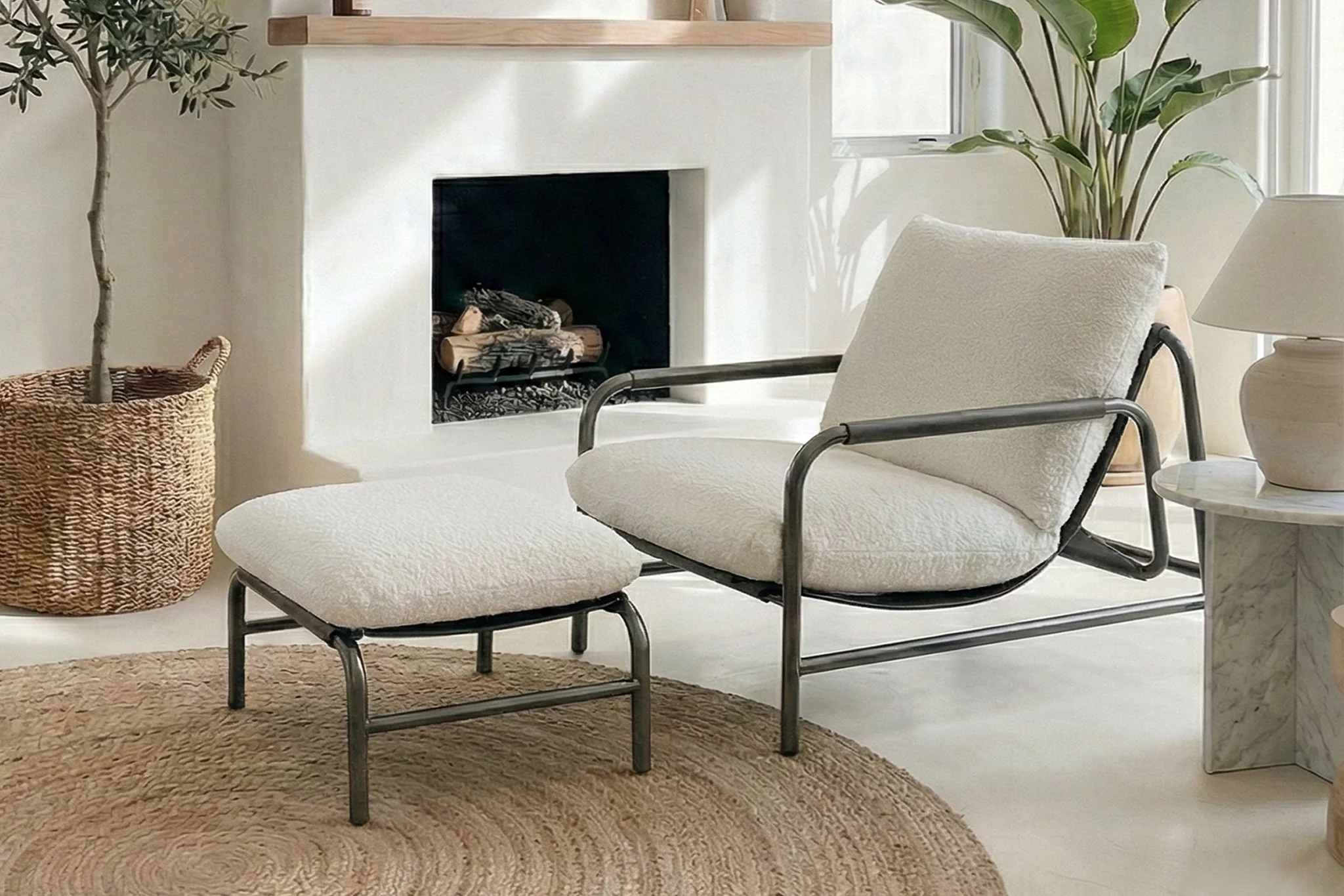 Aton Chenille Lounge Chair with Ottoman - Image 12