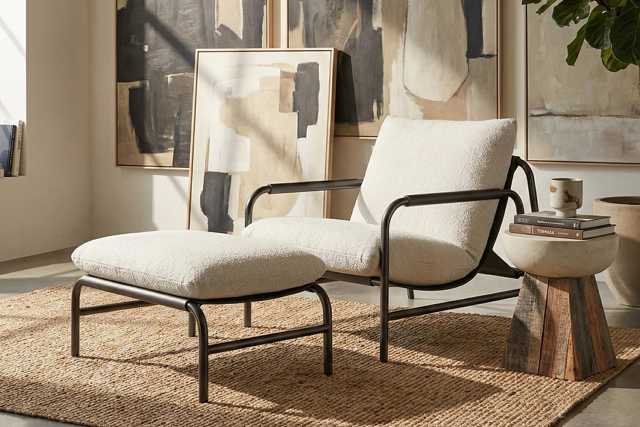 Aton Chenille Lounge Chair with Ottoman - Image 14