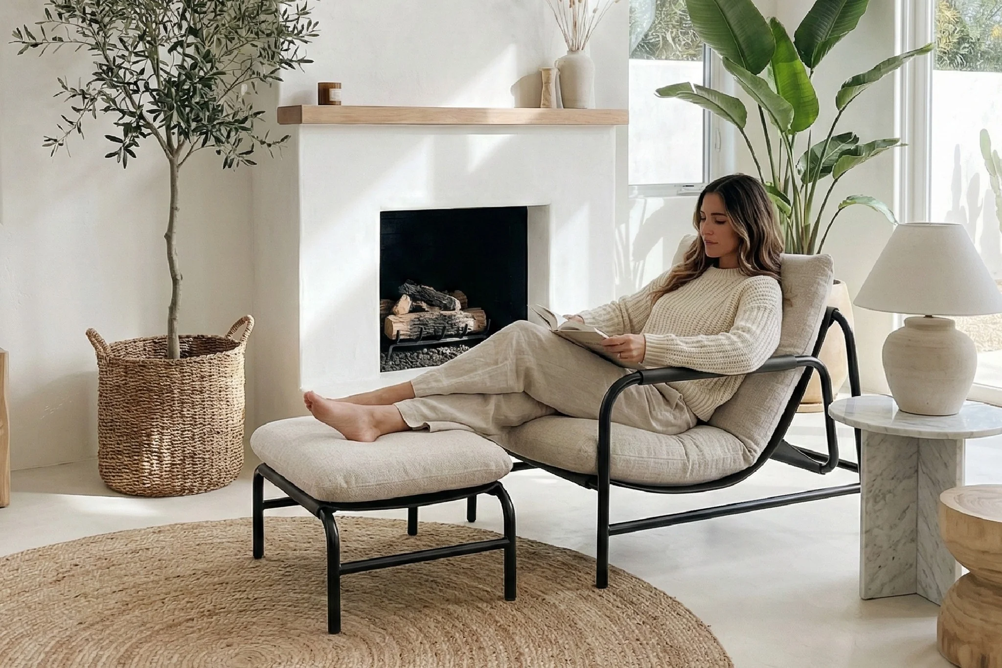 Aton Chenille Lounge Chair with Ottoman - Image 15