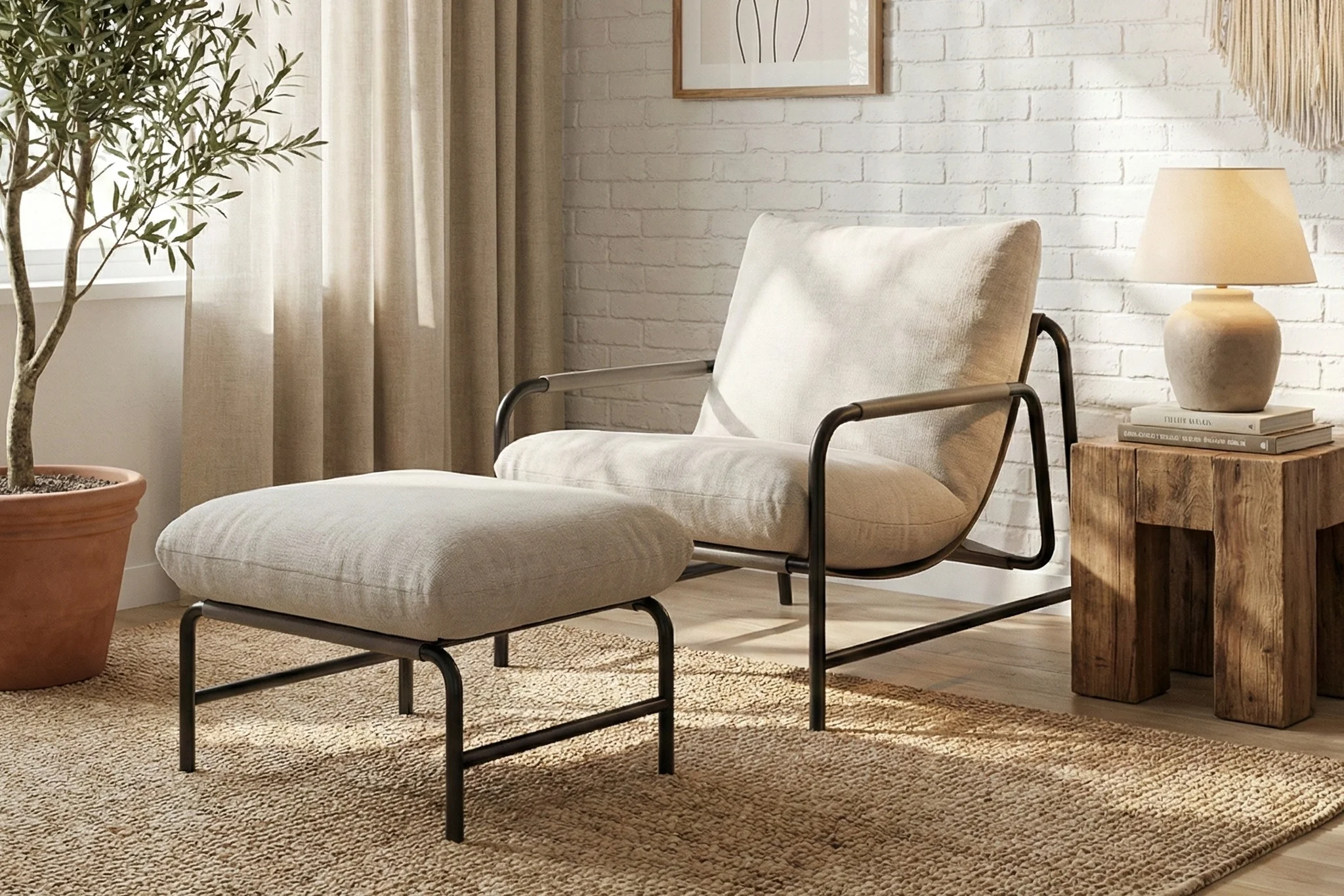 Aton Chenille Lounge Chair with Ottoman - Image 18