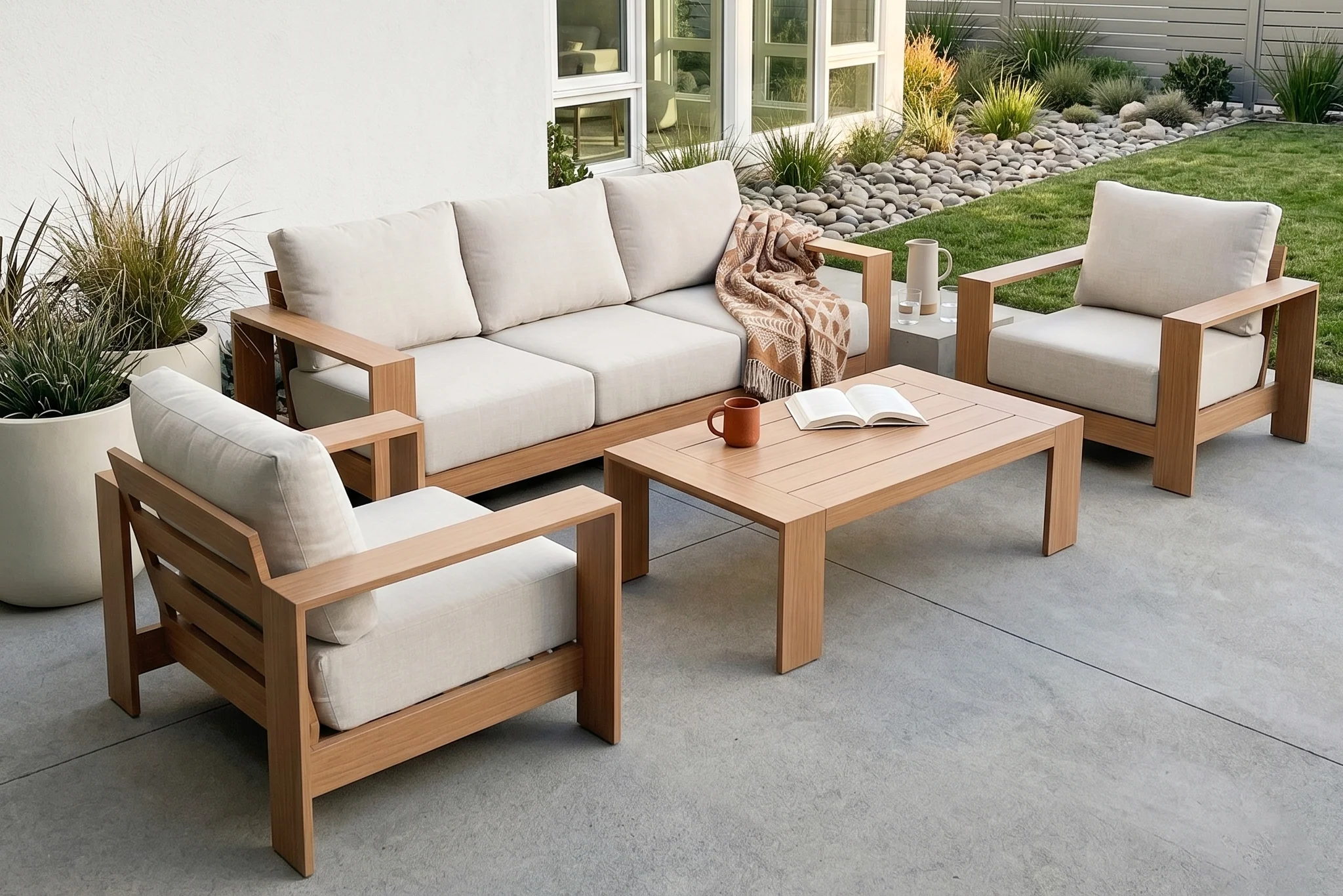 Ciela Modern Aluminum Outdoor Sofa Set with Cushions - Image 5