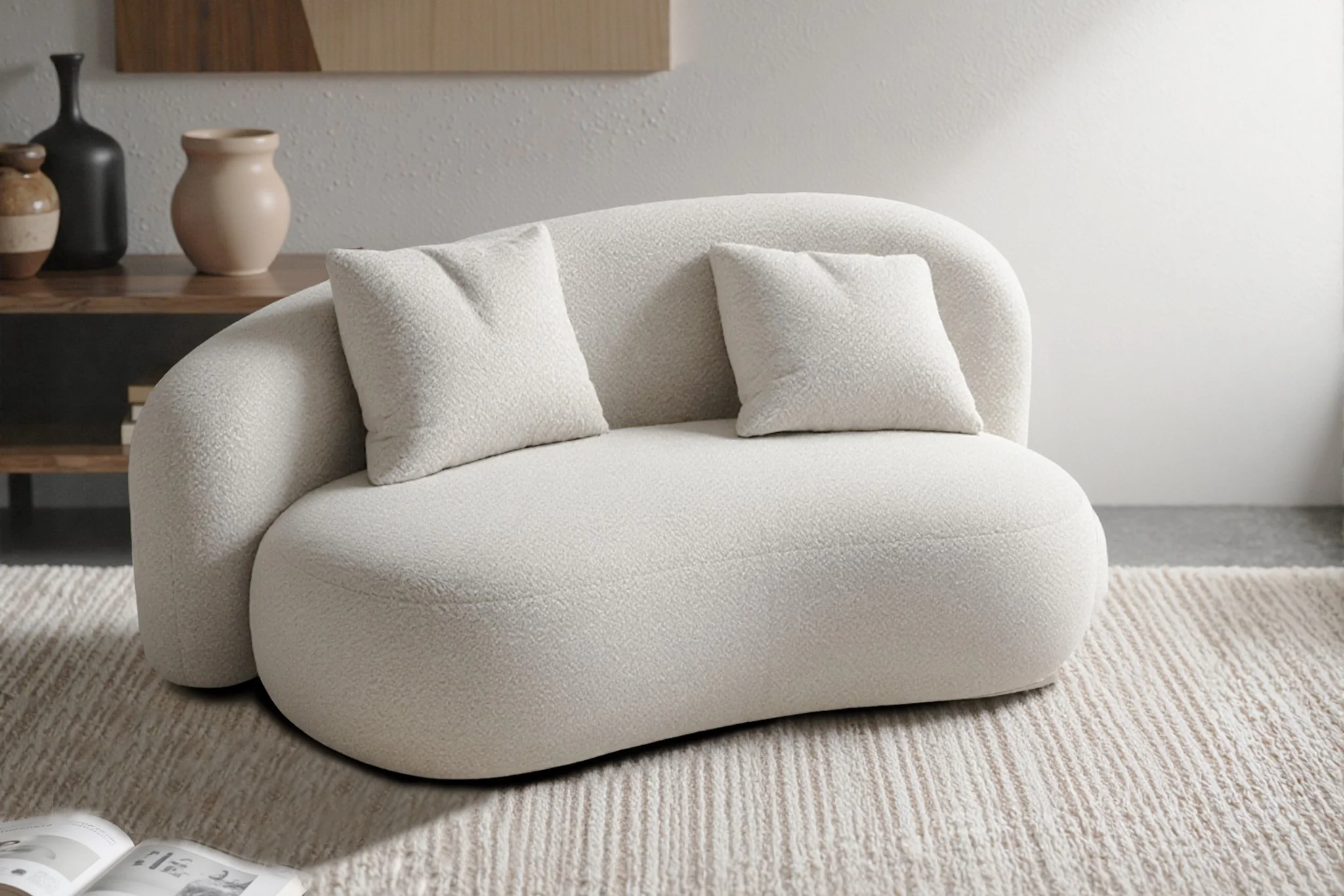 Cresmo Wool-like Curved 2-Piece Chaise Sectional / 2-Seater Couch Sofa / Lounge Chair - Image 13