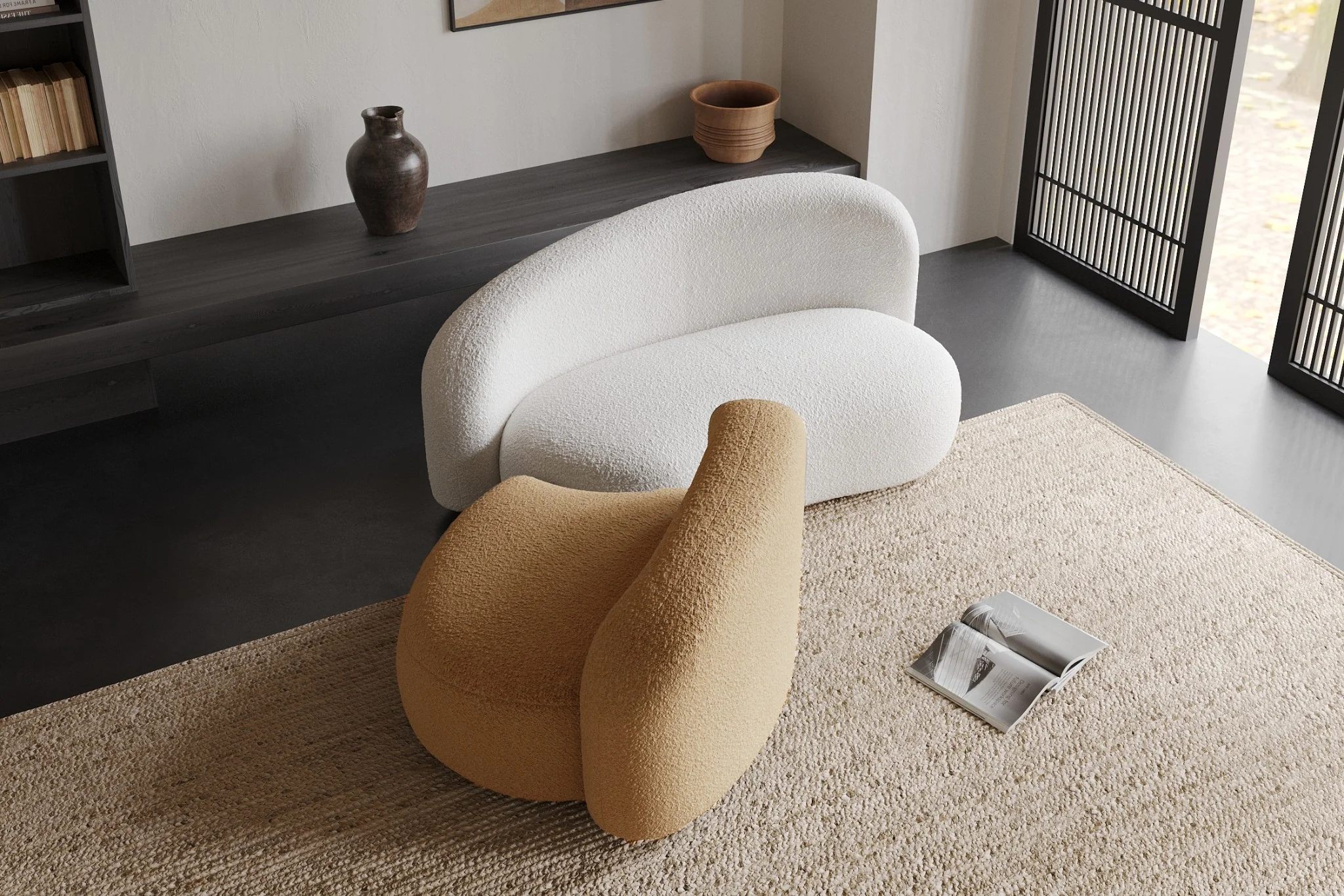 Cresmo Wool-like Curved 2-Piece Chaise Sectional / 2-Seater Couch Sofa / Lounge Chair - Image 19