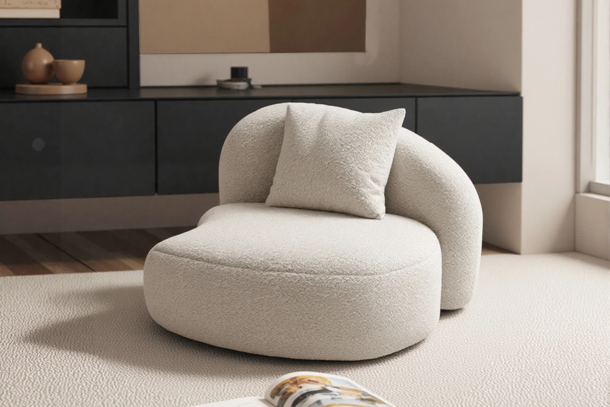 Cresmo Wool-like Curved 2-Piece Chaise Sectional / 2-Seater Couch Sofa / Lounge Chair - Image 26