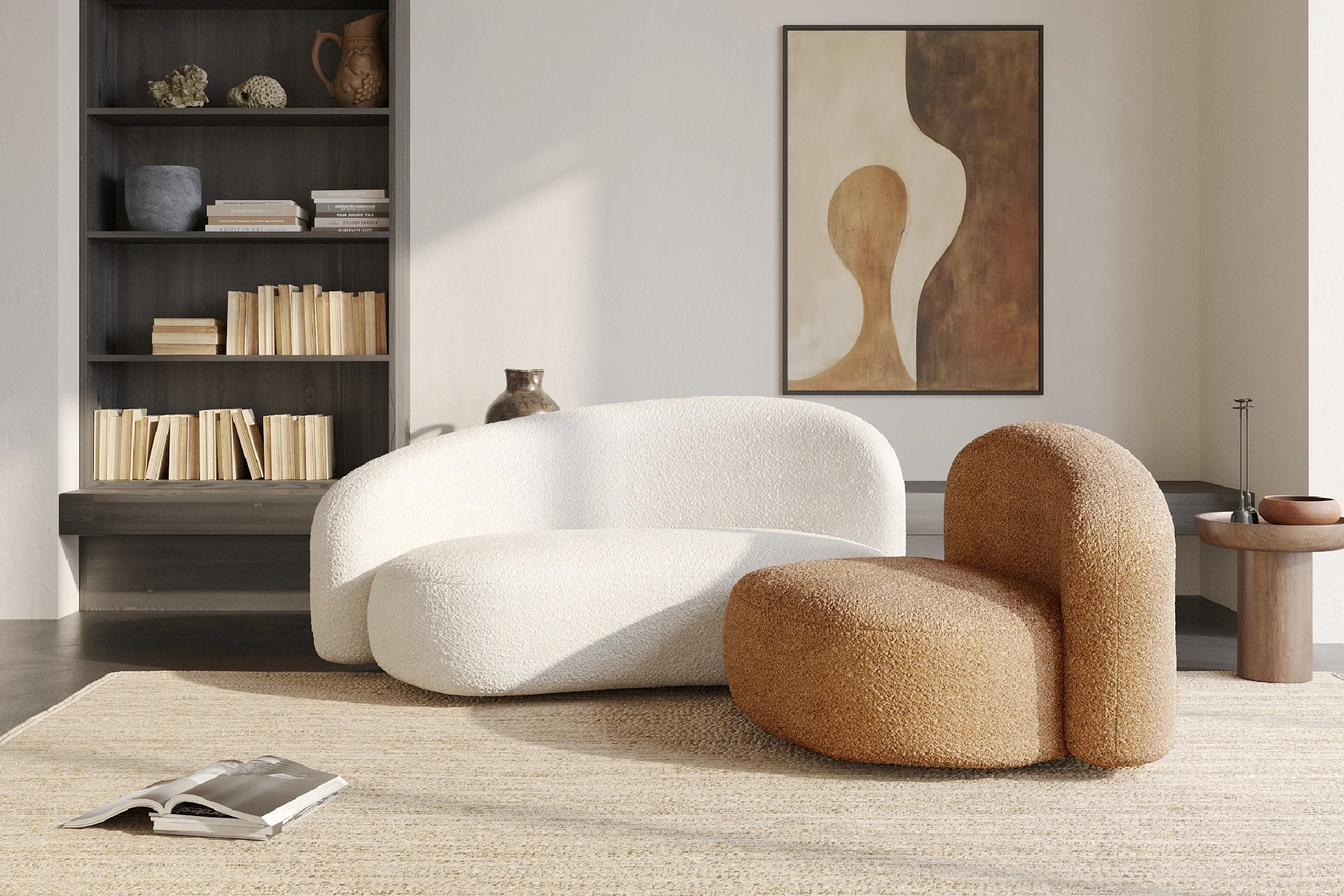 Cresmo Wool-like Curved 2-Piece Chaise Sectional / 2-Seater Couch Sofa / Lounge Chair - Image 34