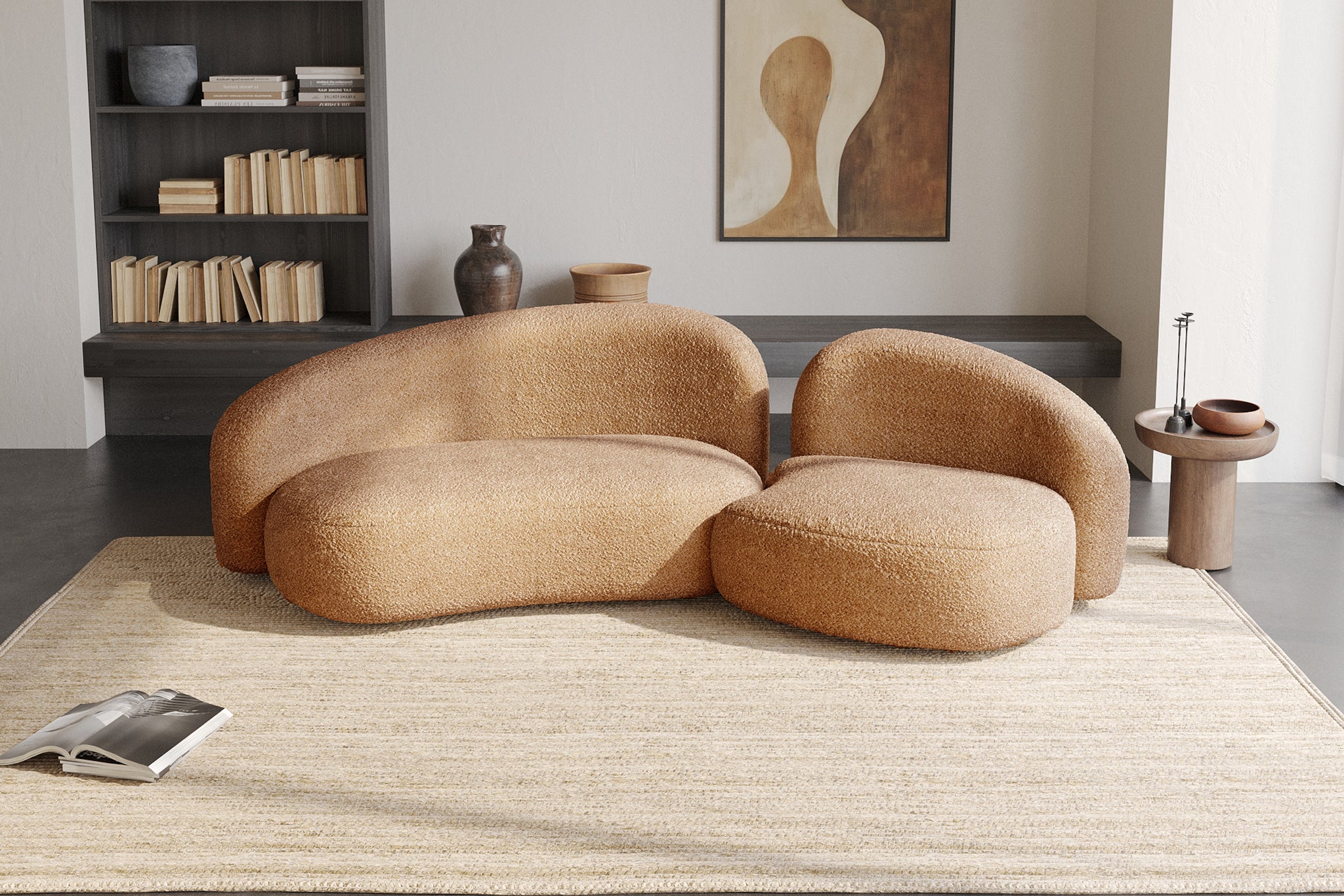 Cresmo Wool-like Curved 2-Piece Chaise Sectional / 2-Seater Couch Sofa / Lounge Chair - Image 38