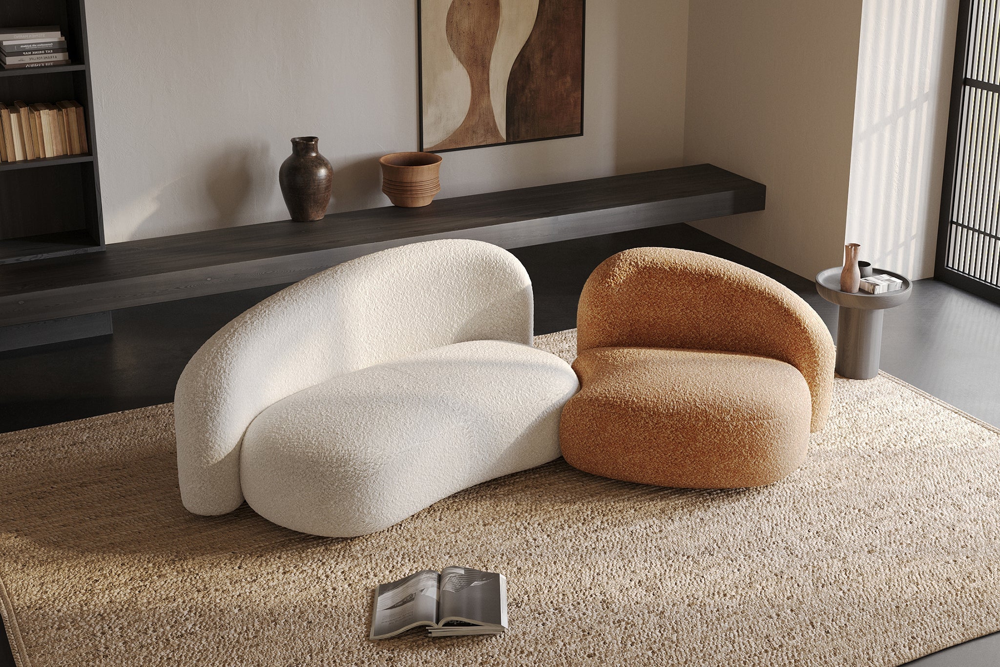 Cresmo Wool-like Curved 2-Piece Chaise Sectional / 2-Seater Couch Sofa / Lounge Chair - Image 39