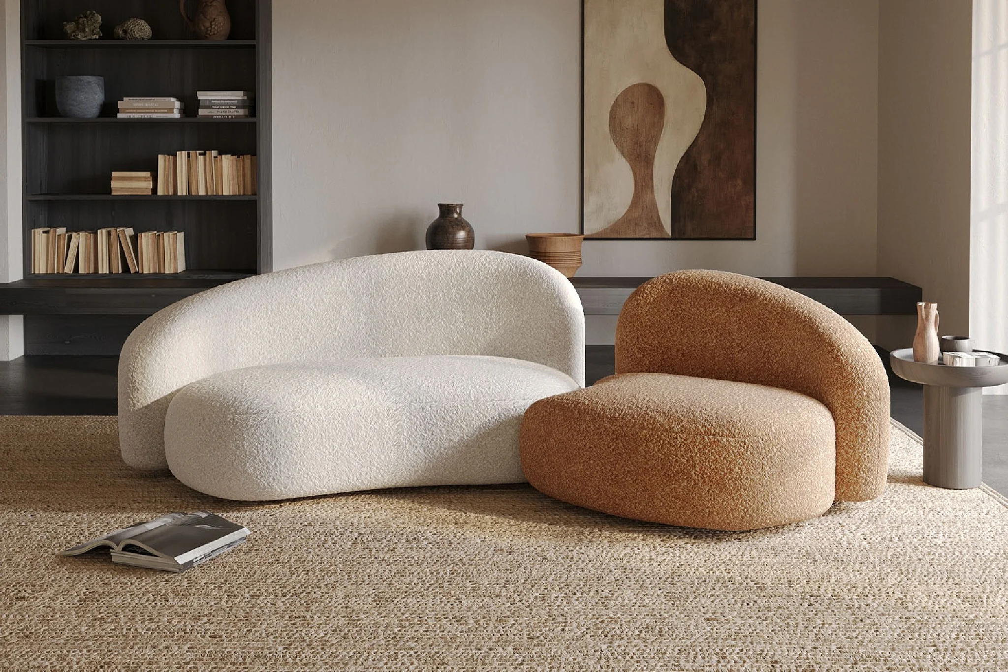 Cresmo Wool-like Curved 2-Piece Chaise Sectional / 2-Seater Couch Sofa / Lounge Chair - Image 4
