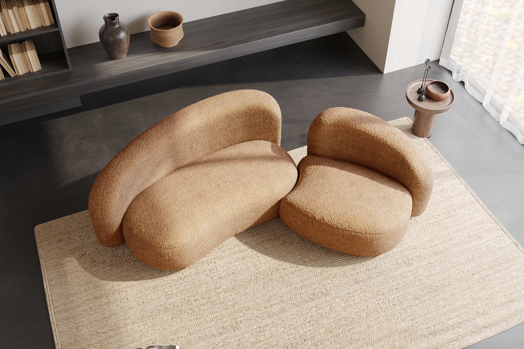 Cresmo Wool-like Curved 2-Piece Chaise Sectional / 2-Seater Couch Sofa / Lounge Chair - Image 40
