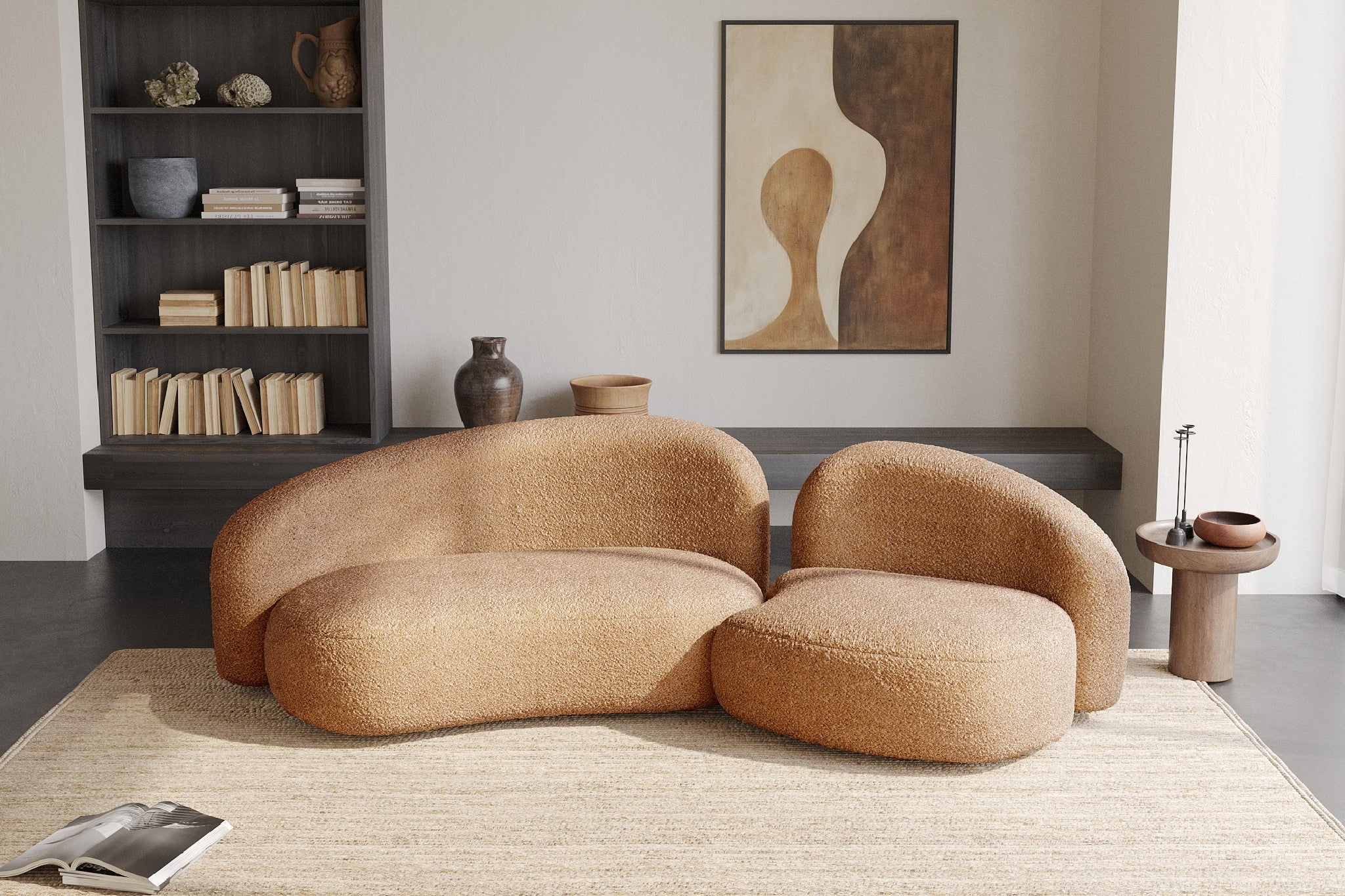 Cresmo Wool-like Curved 2-Piece Chaise Sectional / 2-Seater Couch Sofa / Lounge Chair - Image 48