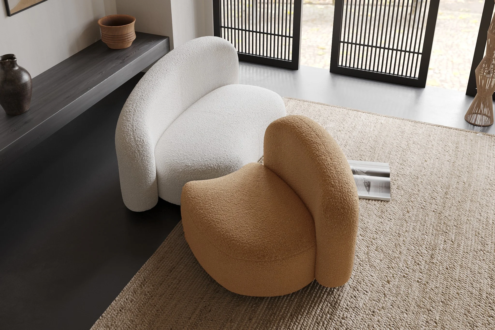 Cresmo Wool-like Curved 2-Piece Chaise Sectional / 2-Seater Couch Sofa / Lounge Chair - Image 56