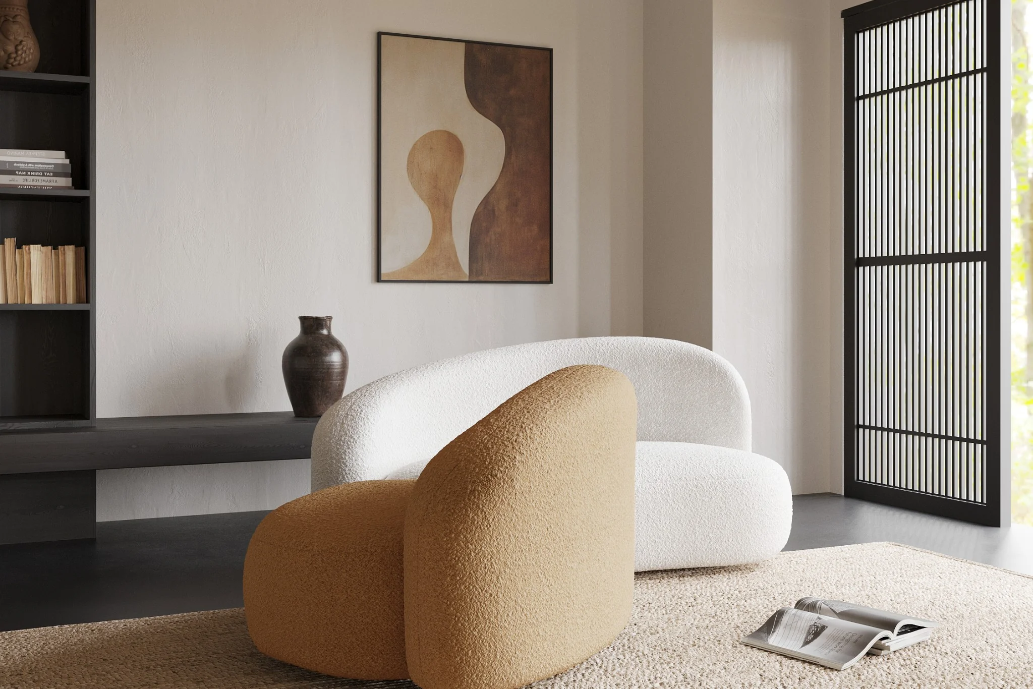 Cresmo Wool-like Curved 2-Piece Chaise Sectional / 2-Seater Couch Sofa / Lounge Chair - Image 57