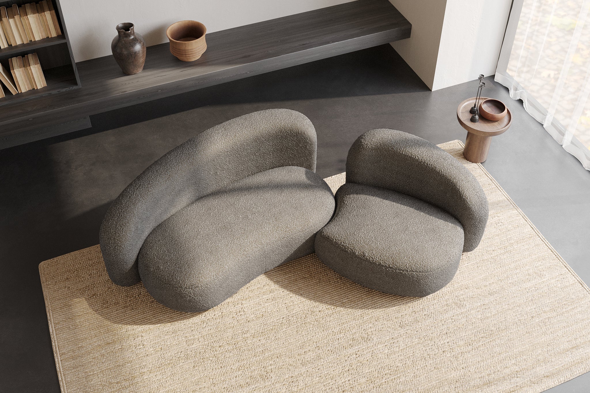 Cresmo Wool-like Curved 2-Piece Chaise Sectional / 2-Seater Couch Sofa / Lounge Chair - Image 65
