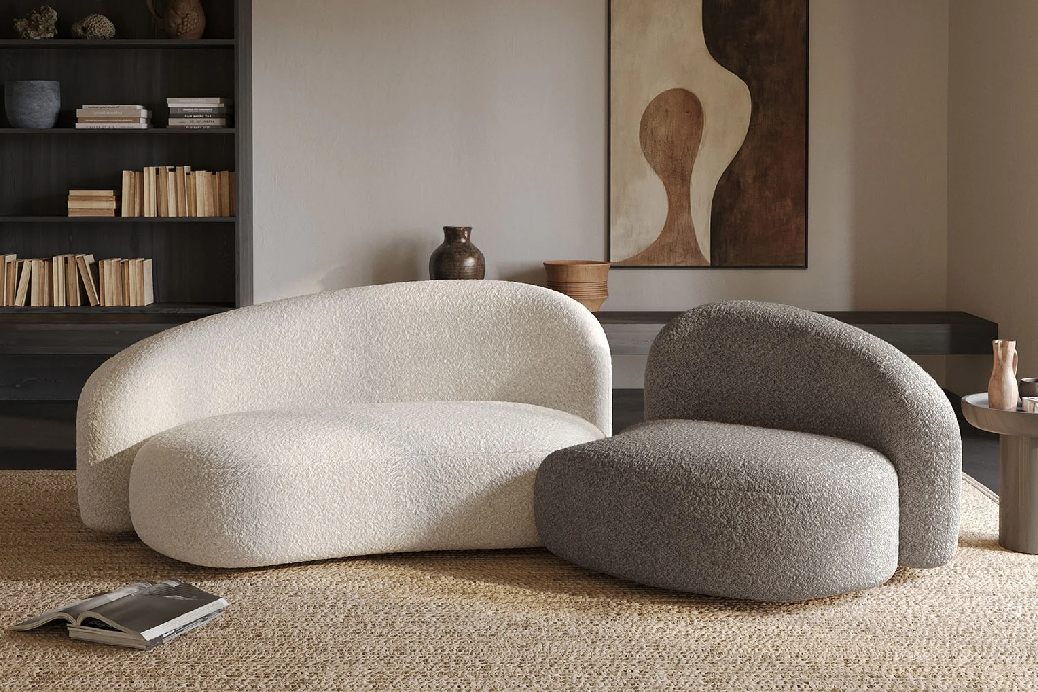 Cresmo Wool-like Curved 2-Piece Chaise Sectional / 2-Seater Couch Sofa / Lounge Chair - Image 67