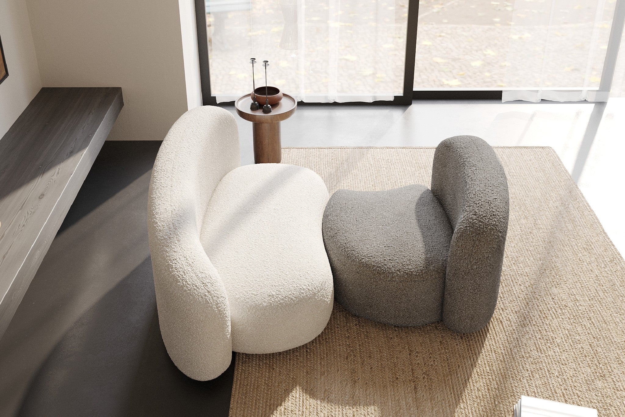 Cresmo Wool-like Curved 2-Piece Chaise Sectional / 2-Seater Couch Sofa / Lounge Chair - Image 68