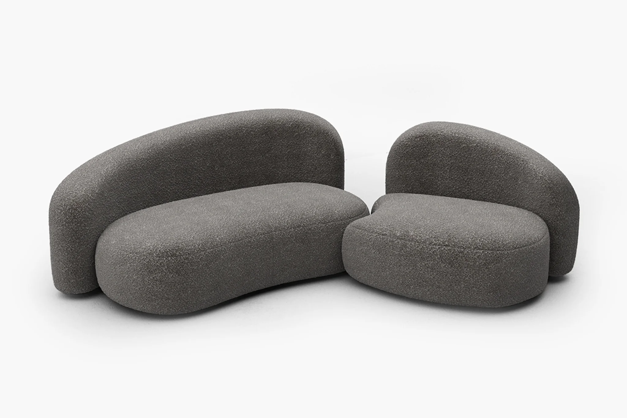 Cresmo Wool-like Curved 2-Piece Chaise Sectional / 2-Seater Couch Sofa / Lounge Chair - Image 69