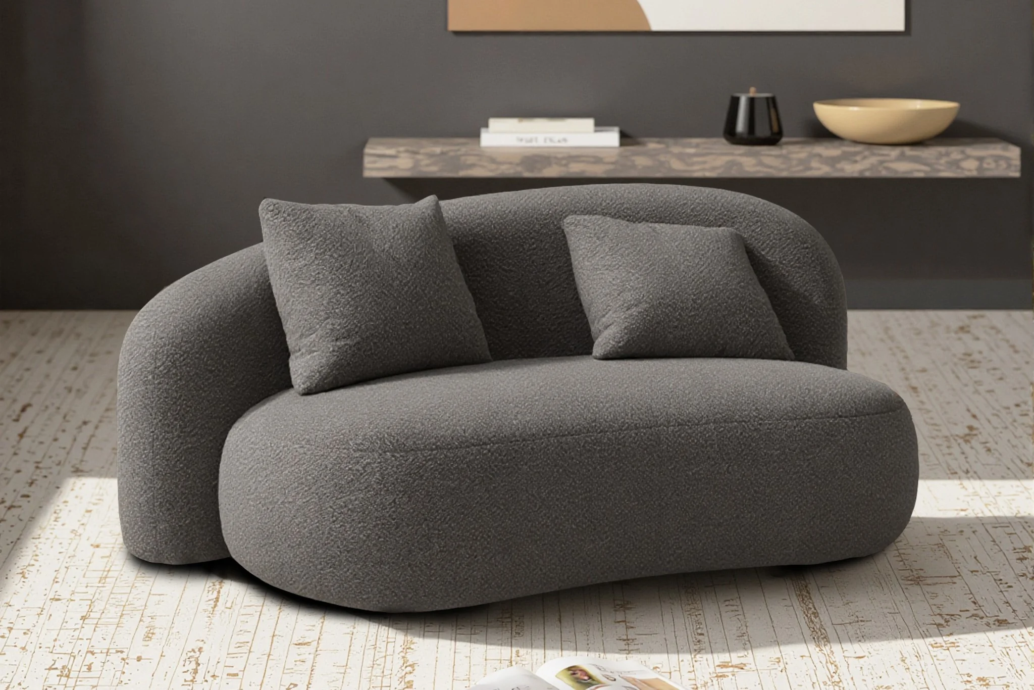 Cresmo Wool-like Curved 2-Piece Chaise Sectional / 2-Seater Couch Sofa / Lounge Chair - Image 73
