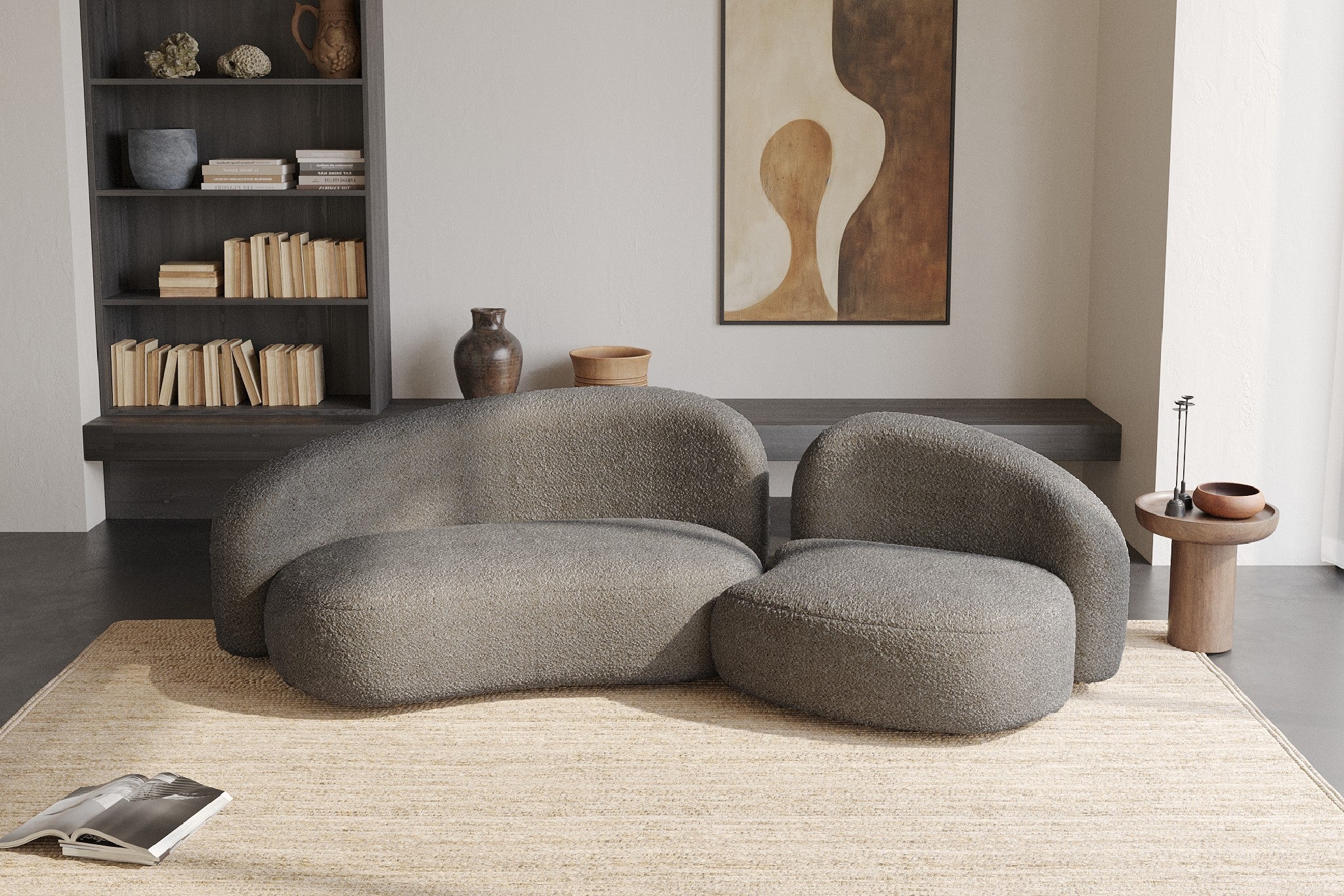 Cresmo Wool-like Curved 2-Piece Chaise Sectional / 2-Seater Couch Sofa / Lounge Chair - Image 74