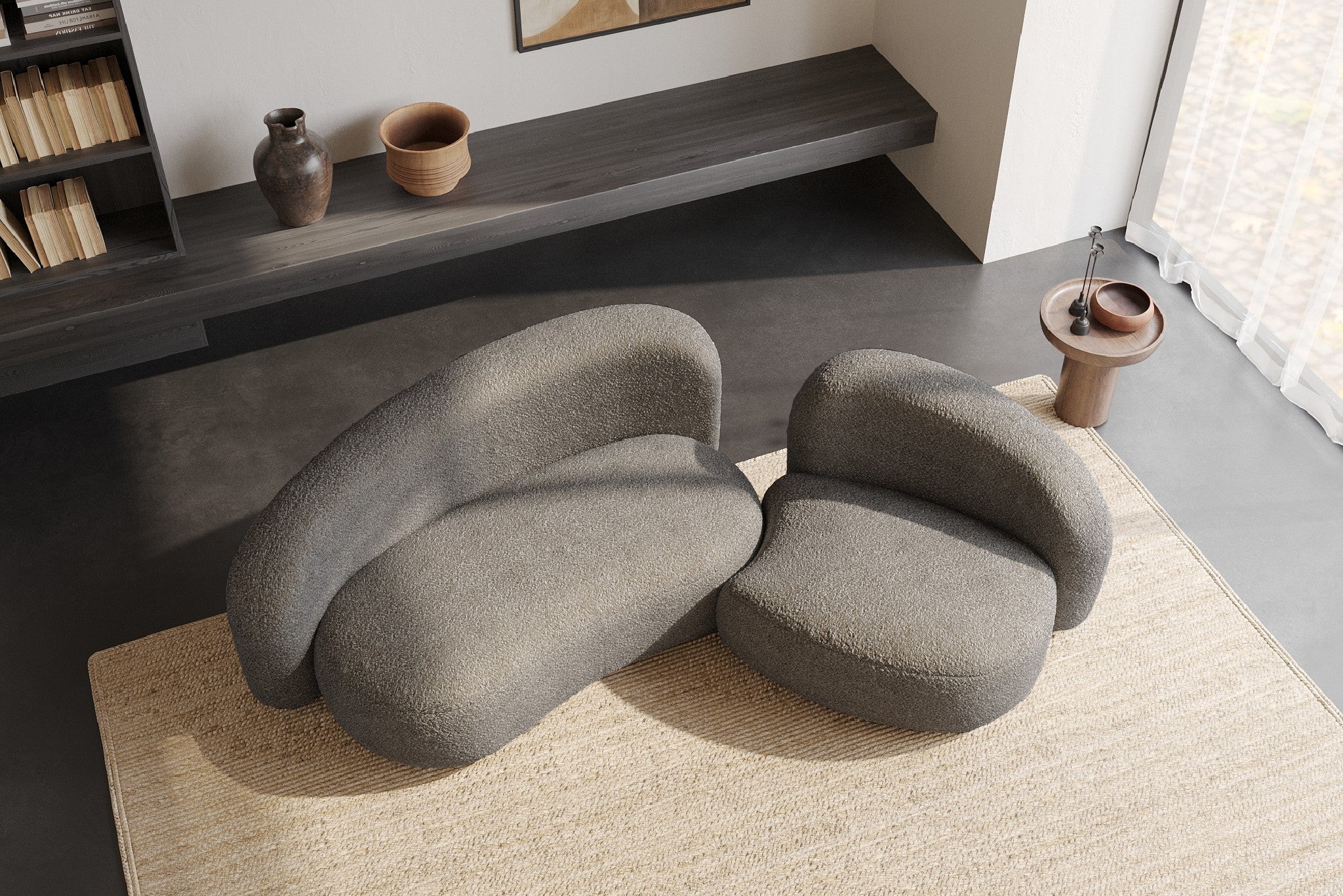 Cresmo Wool-like Curved 2-Piece Chaise Sectional / 2-Seater Couch Sofa / Lounge Chair - Image 77