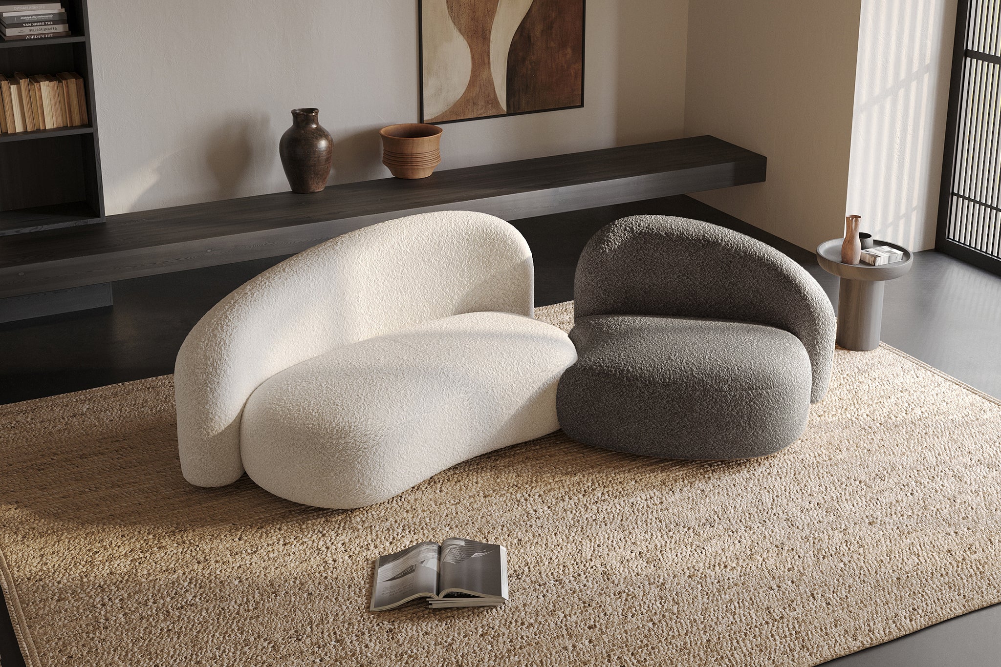 Cresmo Wool-like Curved 2-Piece Chaise Sectional / 2-Seater Couch Sofa / Lounge Chair - Image 84