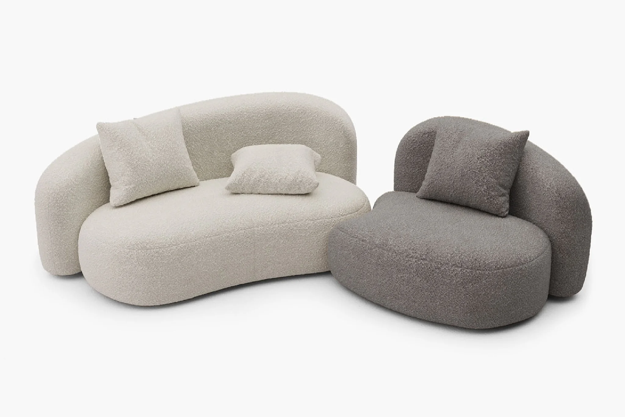Cresmo Wool-like Curved 2-Piece Chaise Sectional / 2-Seater Couch Sofa / Lounge Chair - Image 87