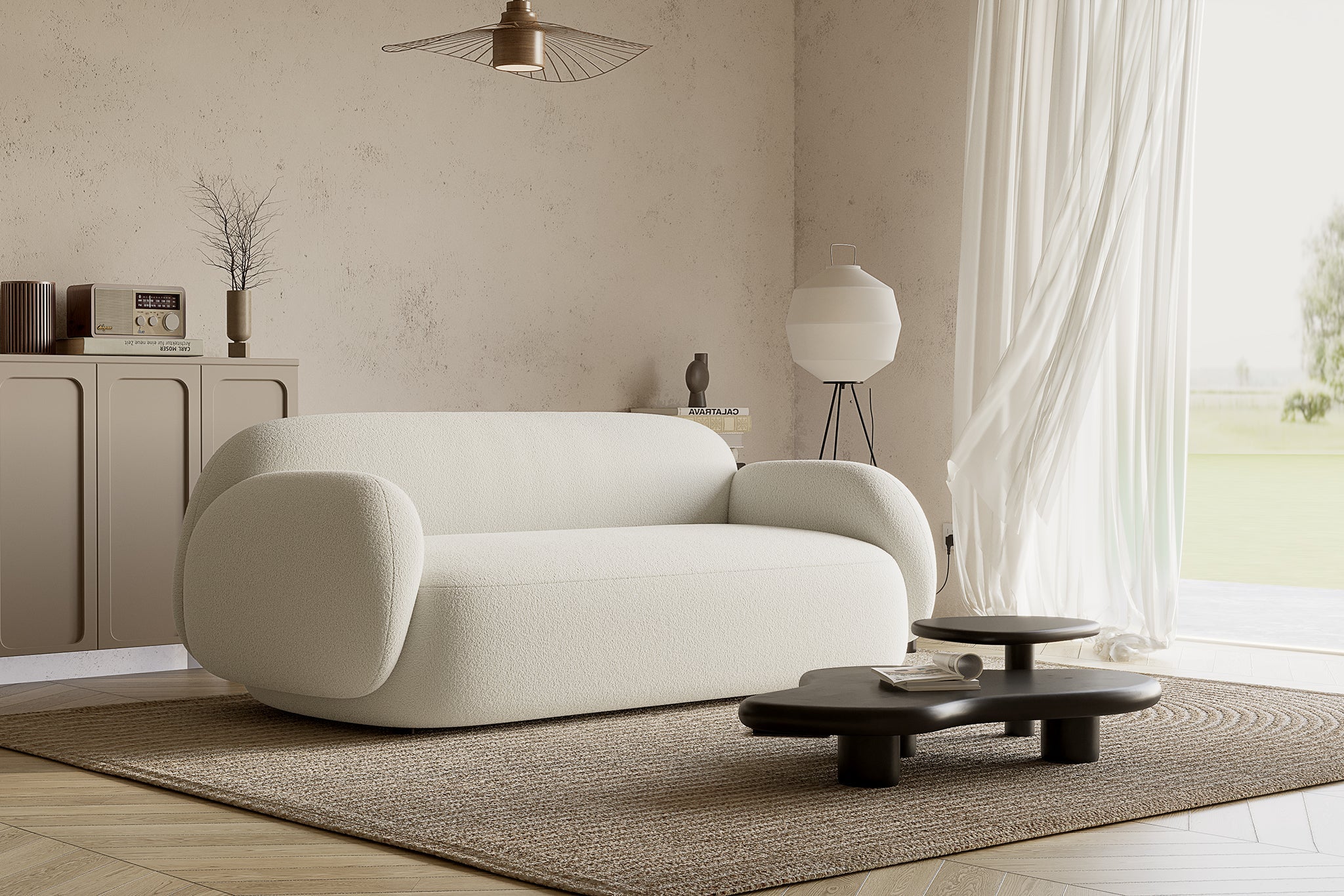 Dori Boucle Curved 3-Seater Couch Sofa - Image 3