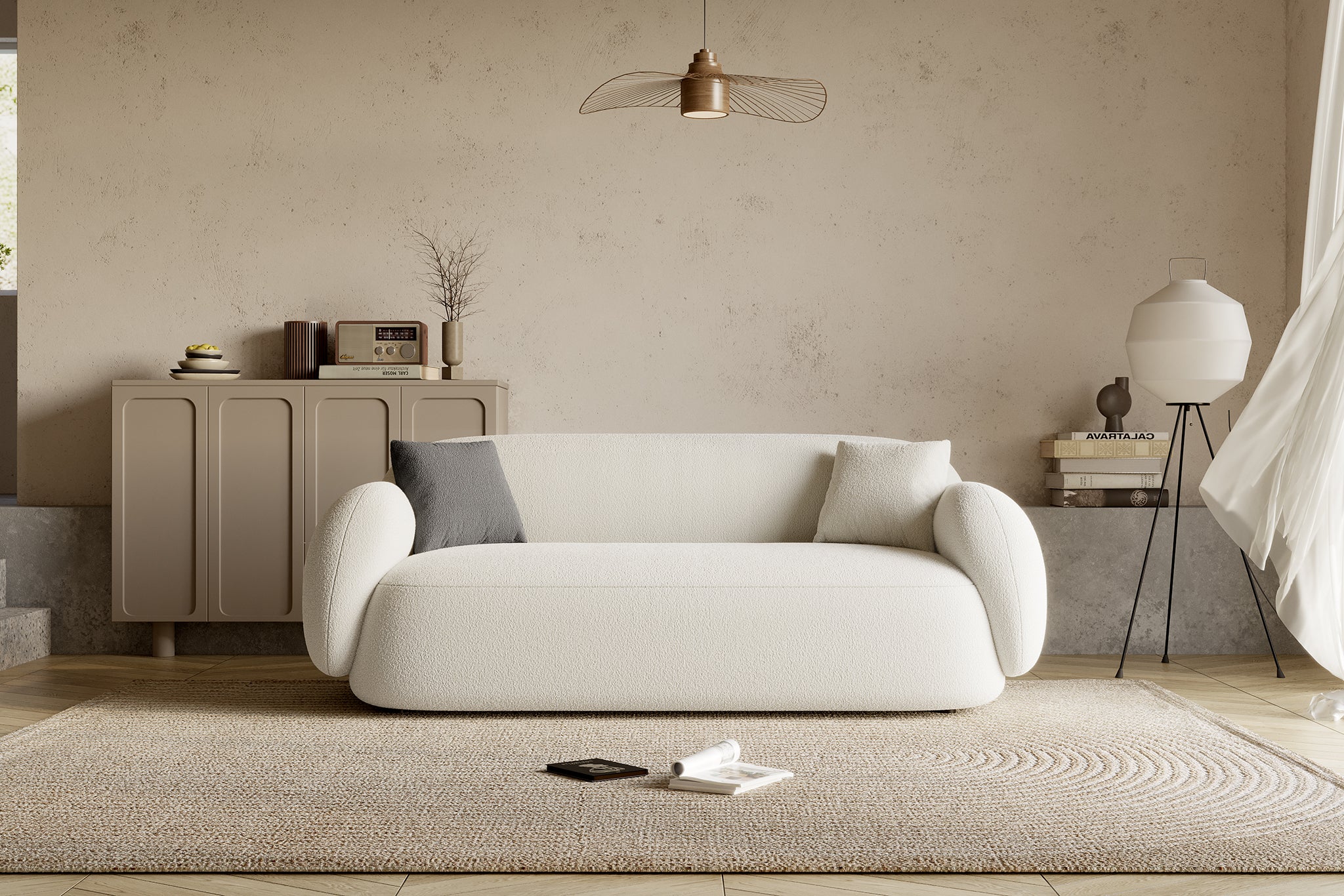 Dori Boucle Curved 3-Seater Couch Sofa - Image 4