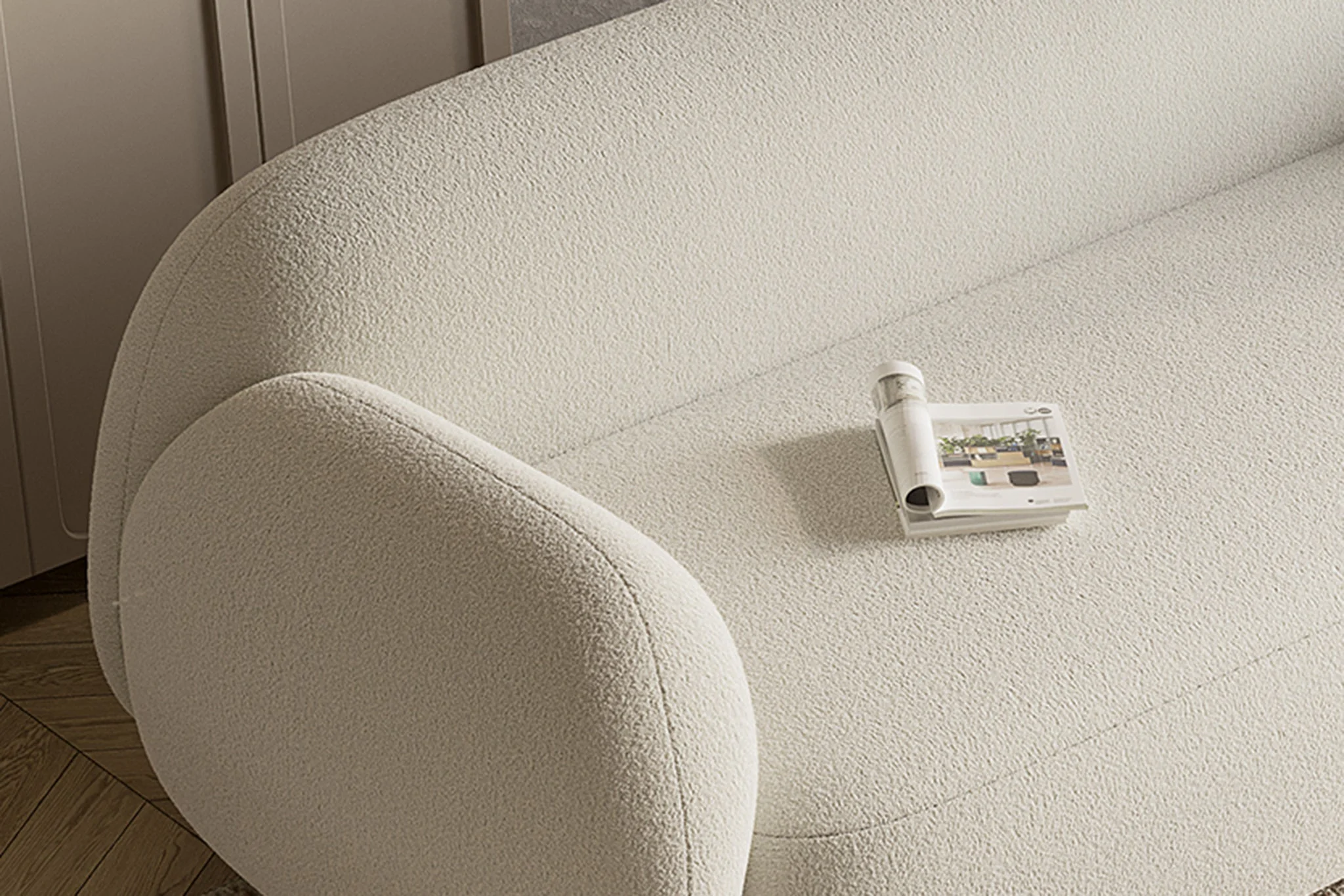 Dori Boucle Curved 3-Seater Couch Sofa - Image 5