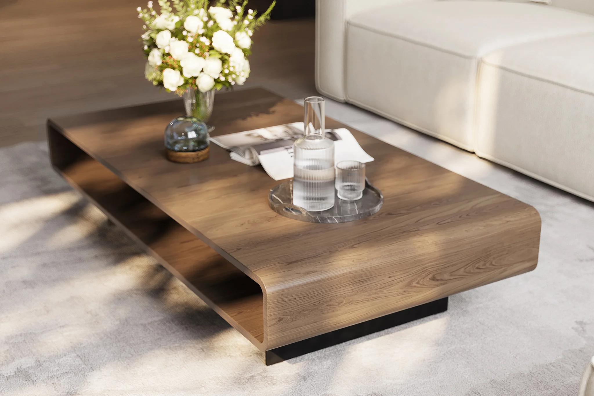 Flowwood Coffee Table with Shelf in Sleek Walnut - Image 3