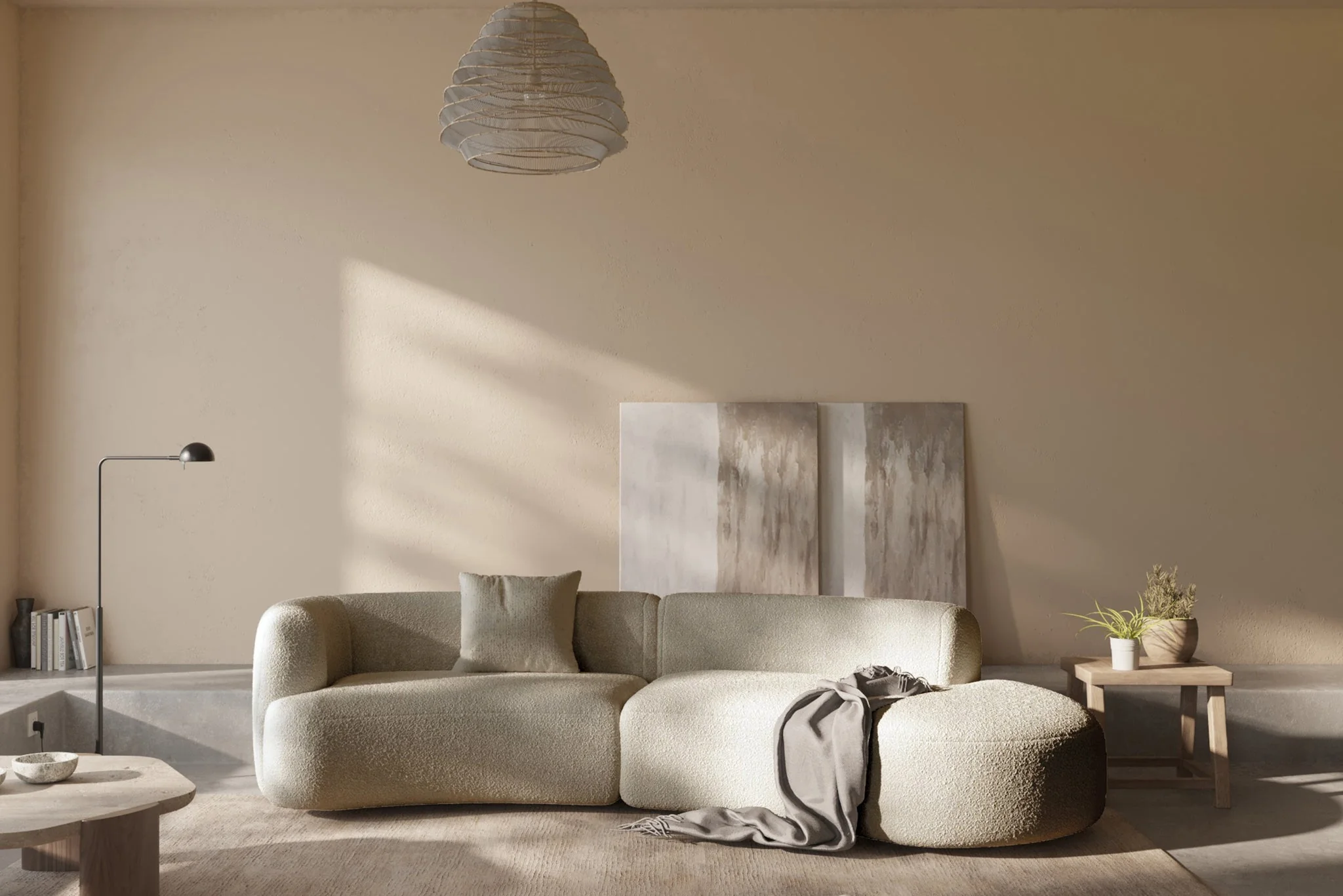 Formia Boucle Curved Chaise Sectional Sofa - Image 17
