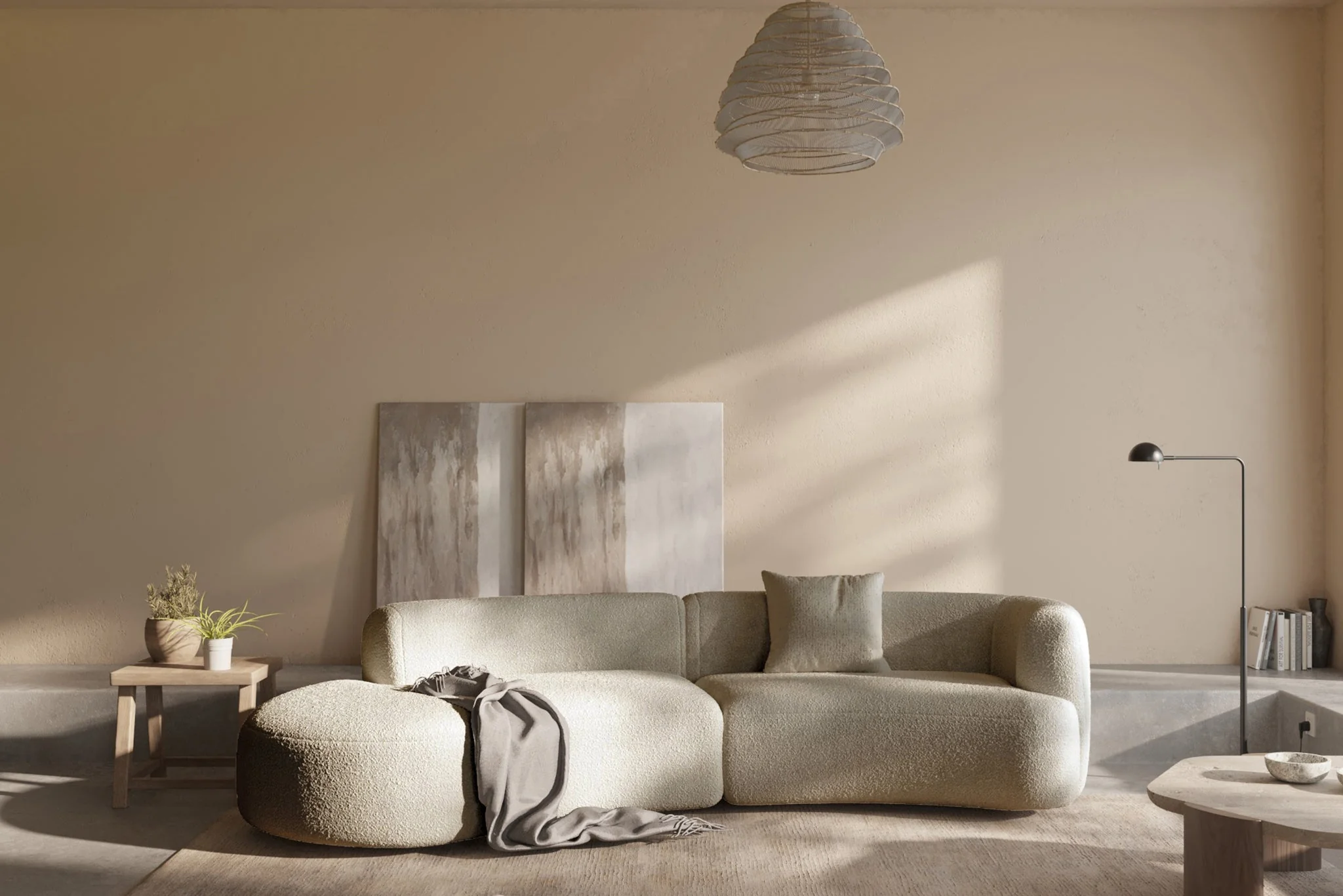 Formia Boucle Curved Chaise Sectional Sofa - Image 21