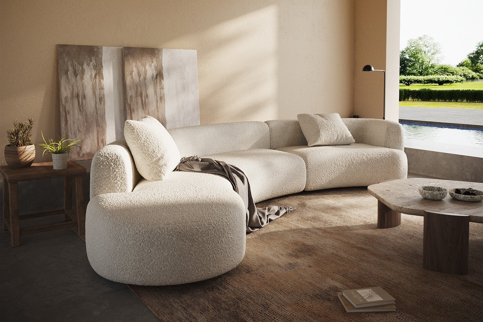Formia Boucle Curved Chaise Sectional Sofa - Image 30