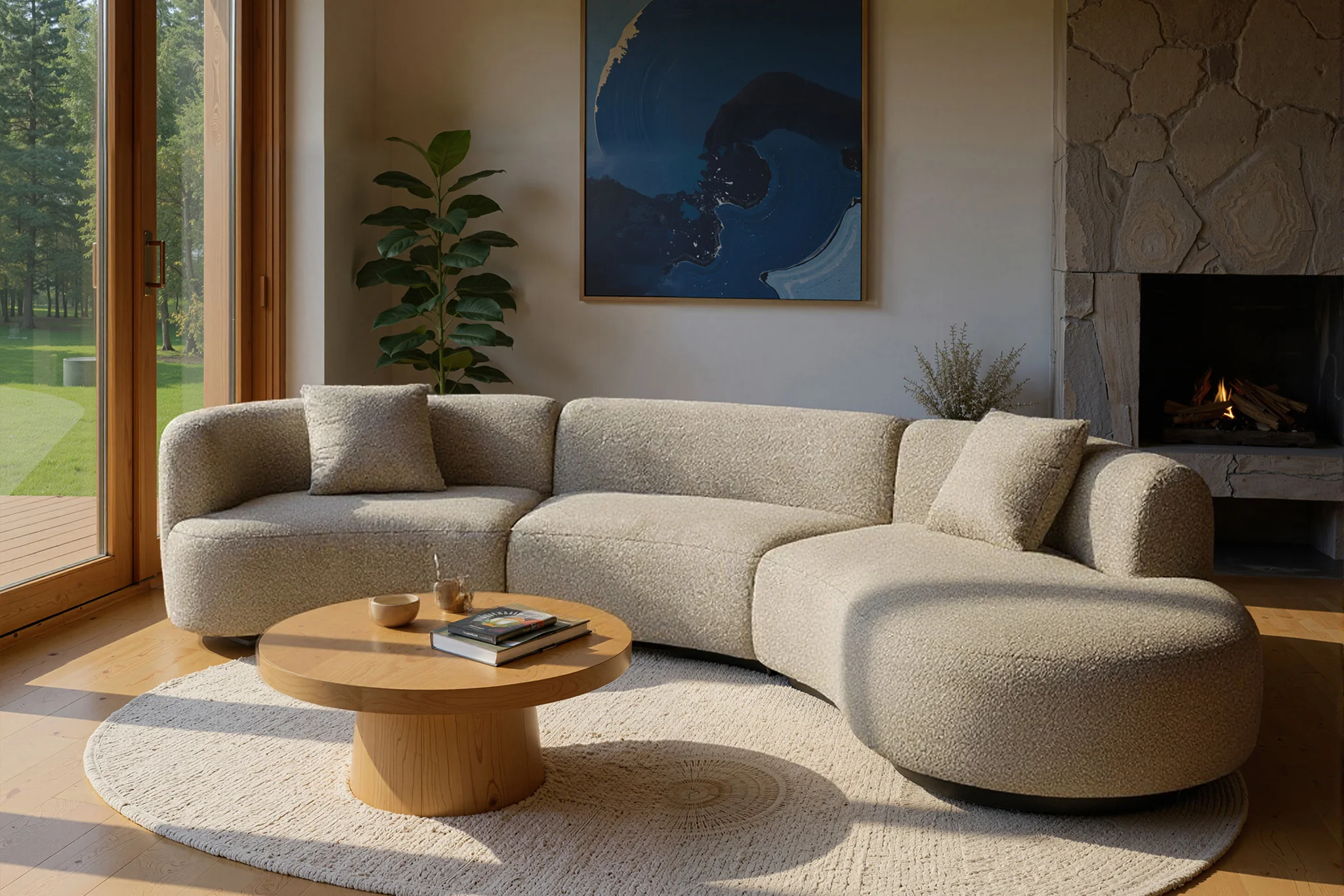 Formia Boucle Curved Chaise Sectional Sofa - Image 33