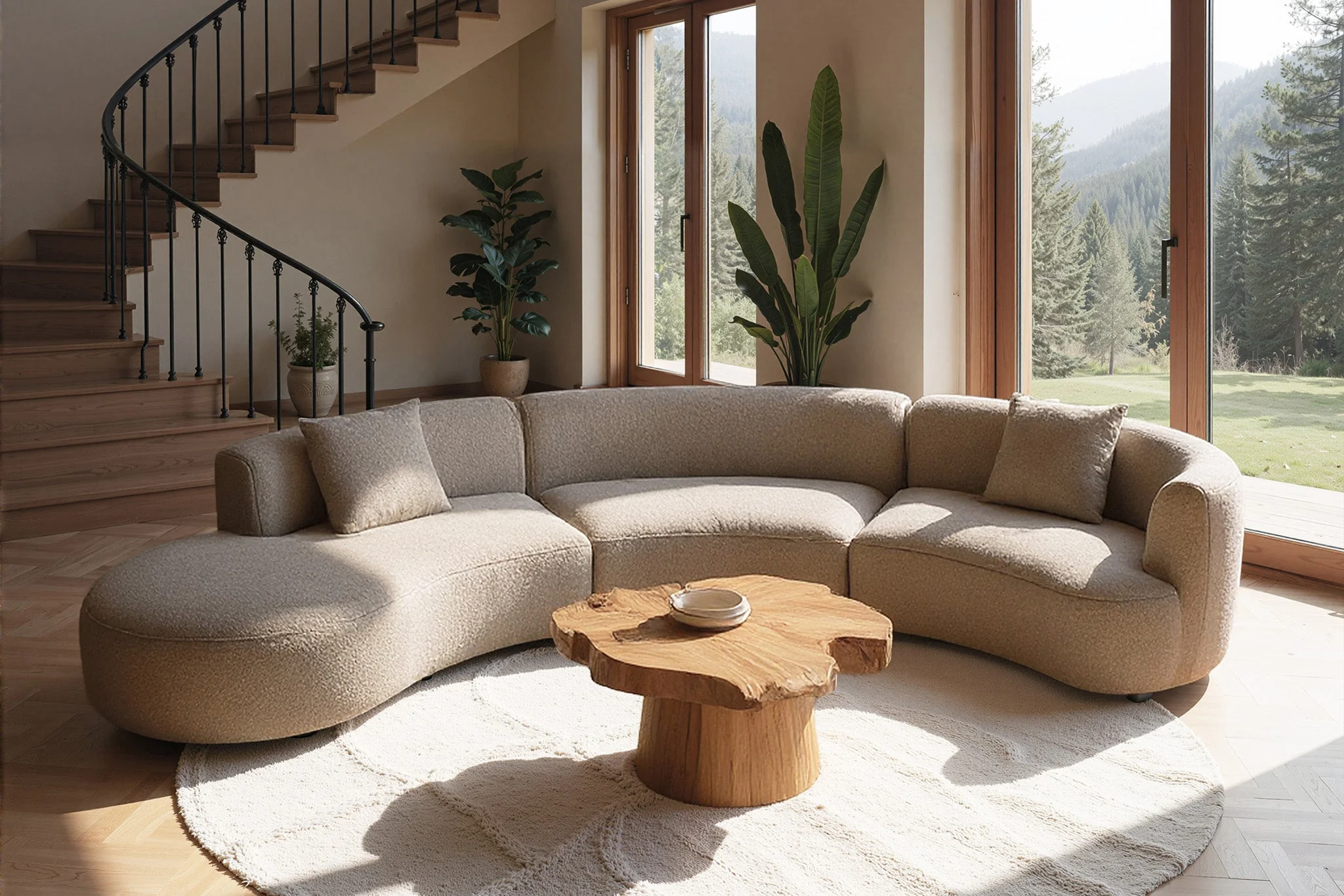 Formia Boucle Curved Chaise Sectional Sofa - Image 36