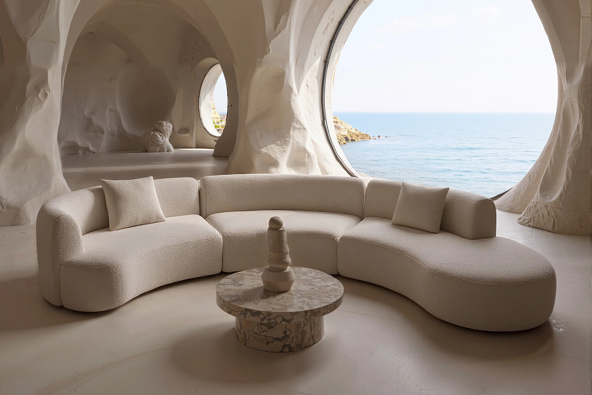 Formia Boucle Curved Chaise Sectional Sofa - Image 39