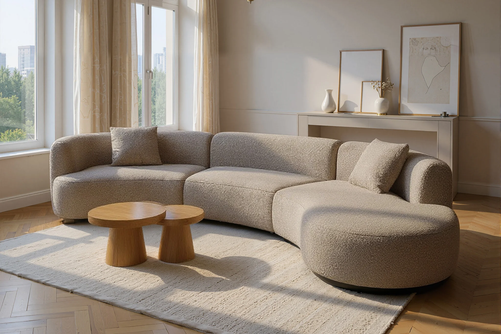 Formia Boucle Curved Chaise Sectional Sofa - Image 42
