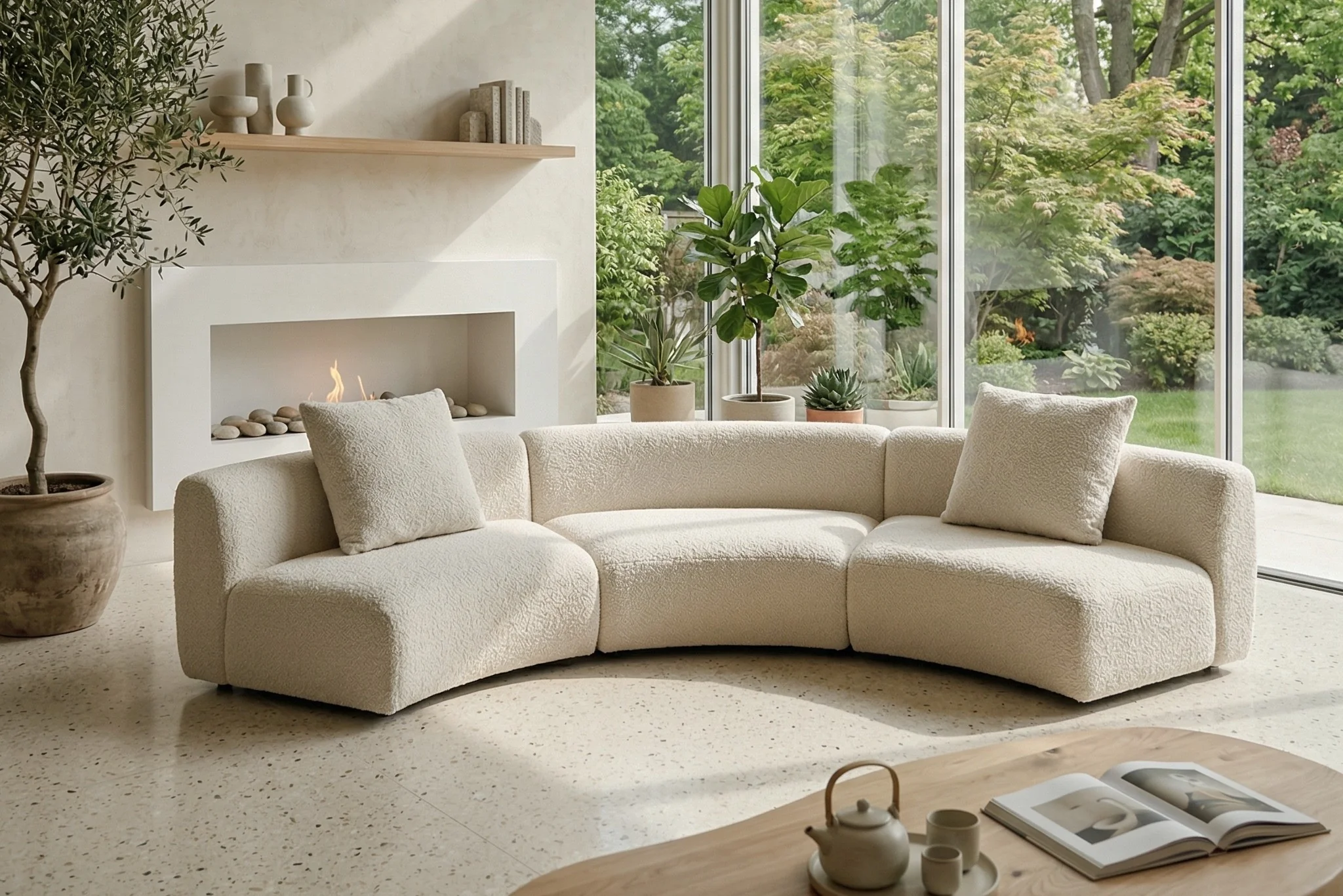 Formia Boucle Curved Chaise Sectional Sofa - Image 45