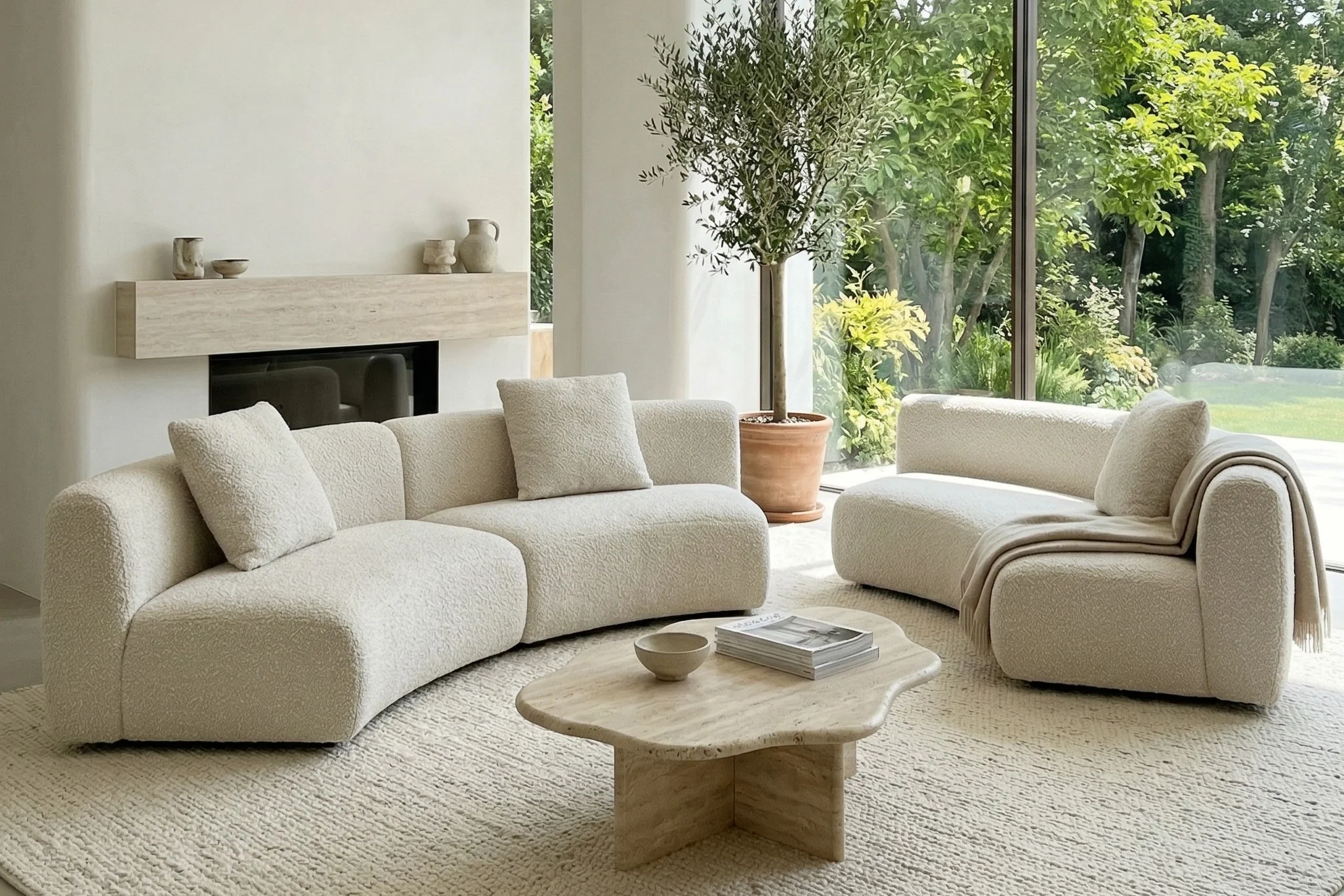 Formia Boucle Curved Chaise Sectional Sofa - Image 56