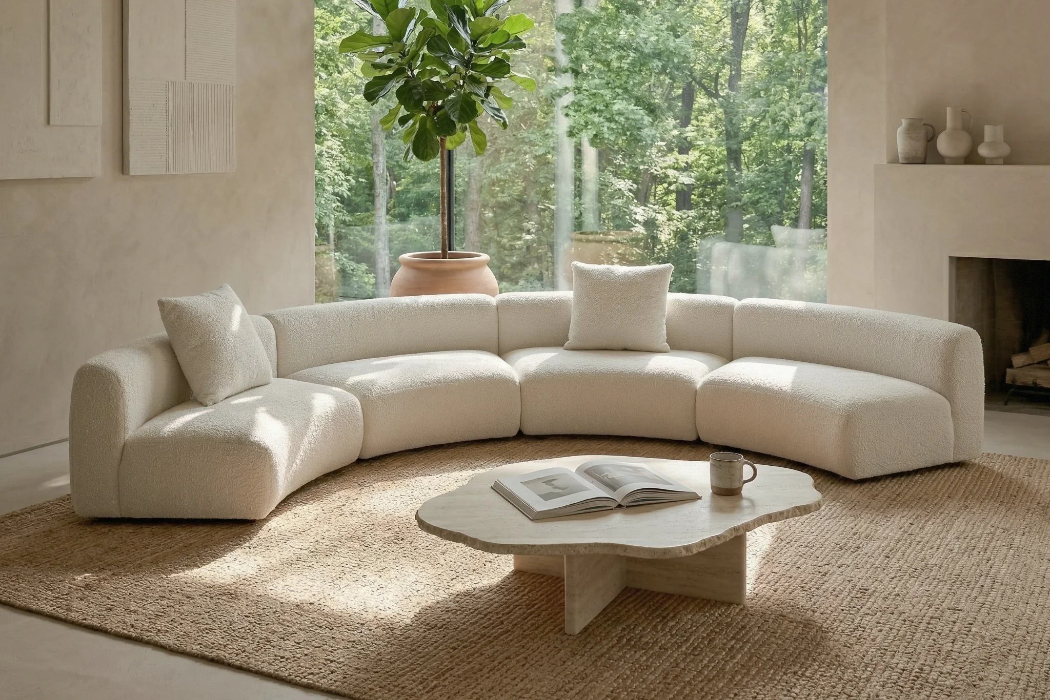 Formia Boucle Curved Chaise Sectional Sofa - Image 58