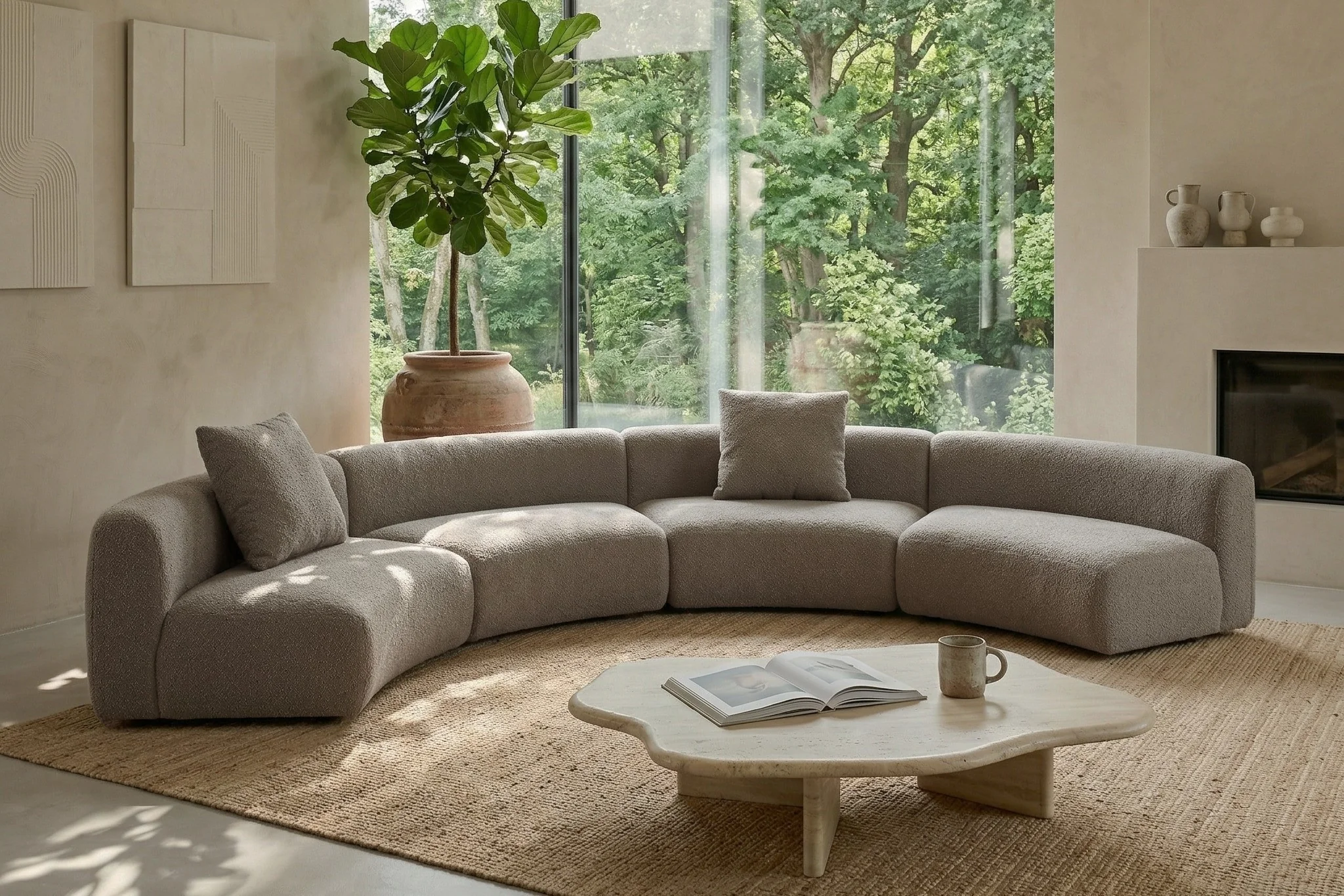 Formia Boucle Curved Chaise Sectional Sofa - Image 69