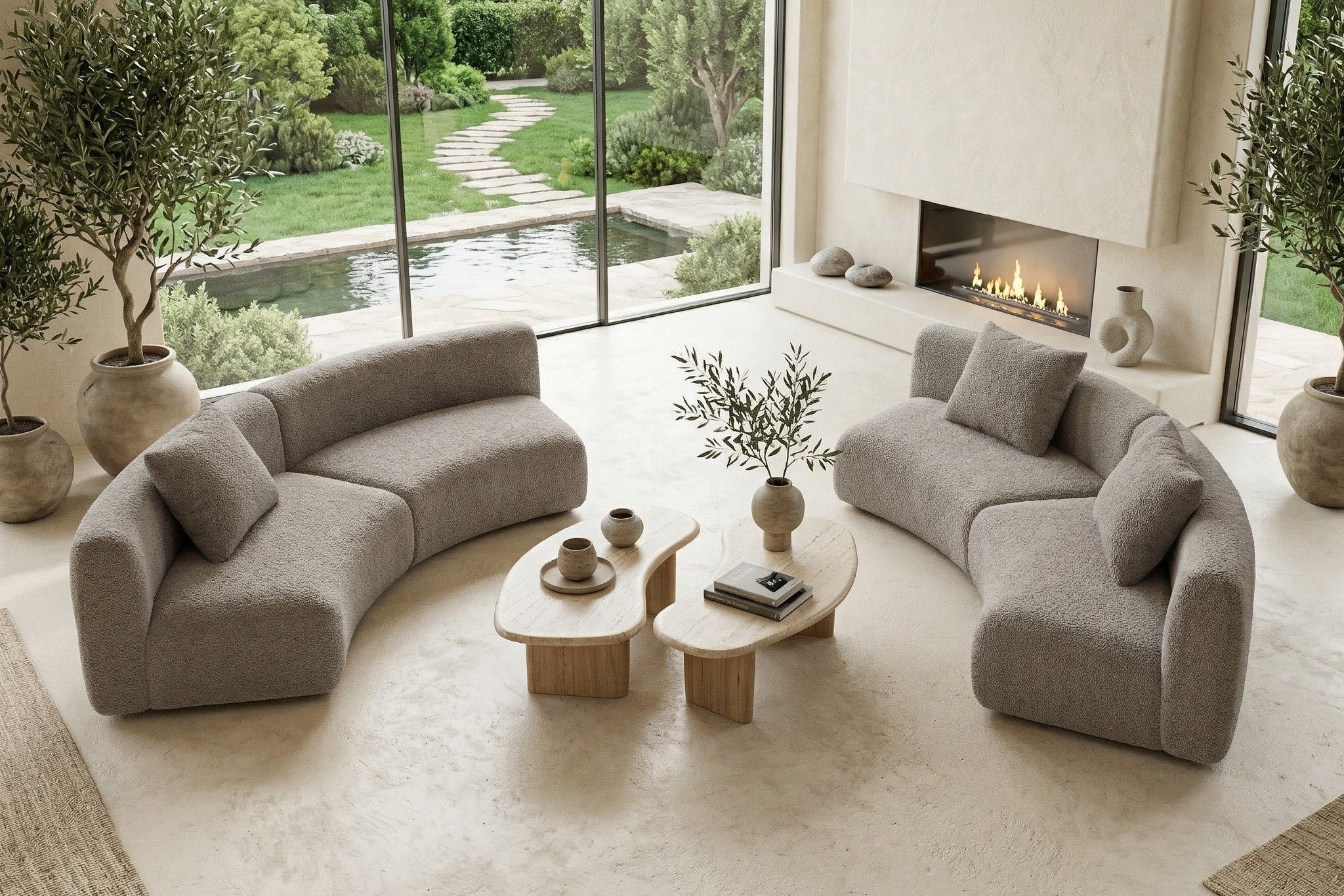 Formia Boucle Curved Chaise Sectional Sofa - Image 71