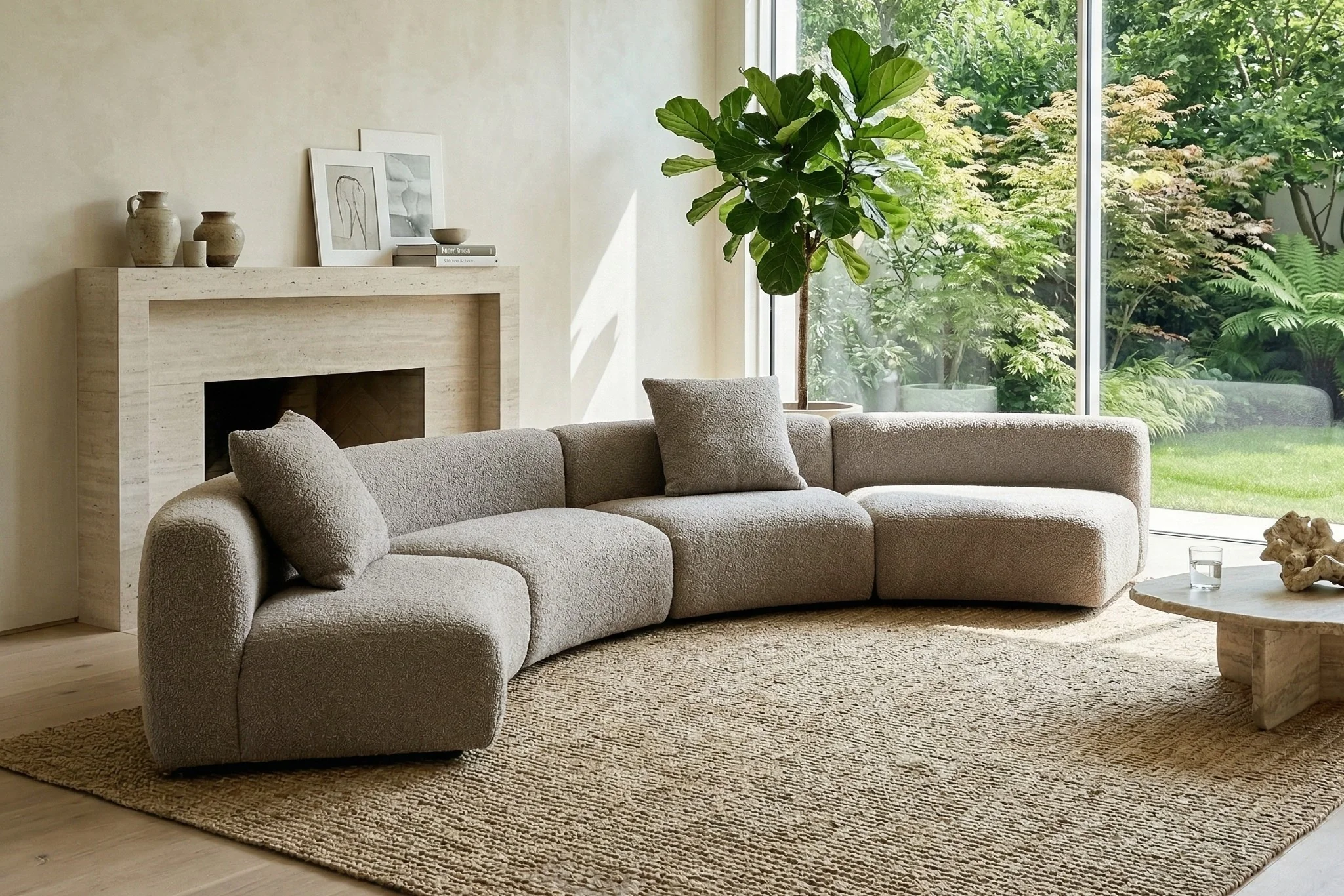 Formia Boucle Curved Chaise Sectional Sofa - Image 73