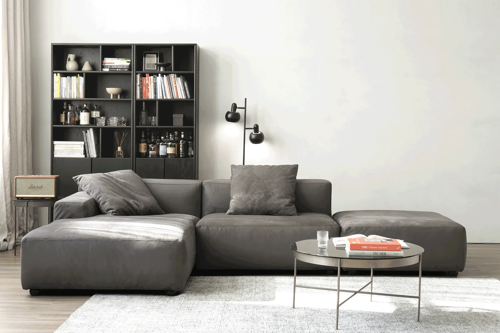 Marino Suedette 3-Piece Chaise Sectional Sofa with Ottoman by Acanva - Image 3