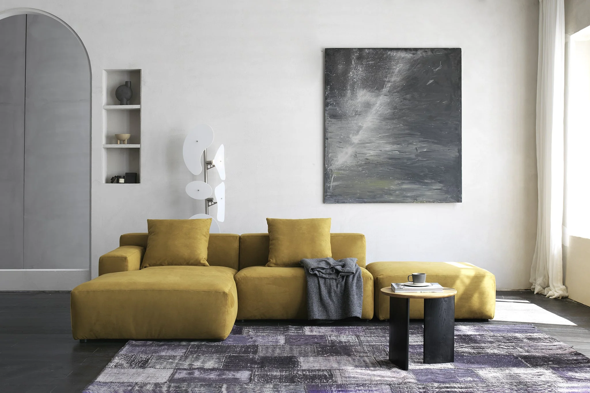 Marino Suedette 3-Piece Chaise Sectional Sofa with Ottoman by Acanva - Image 5