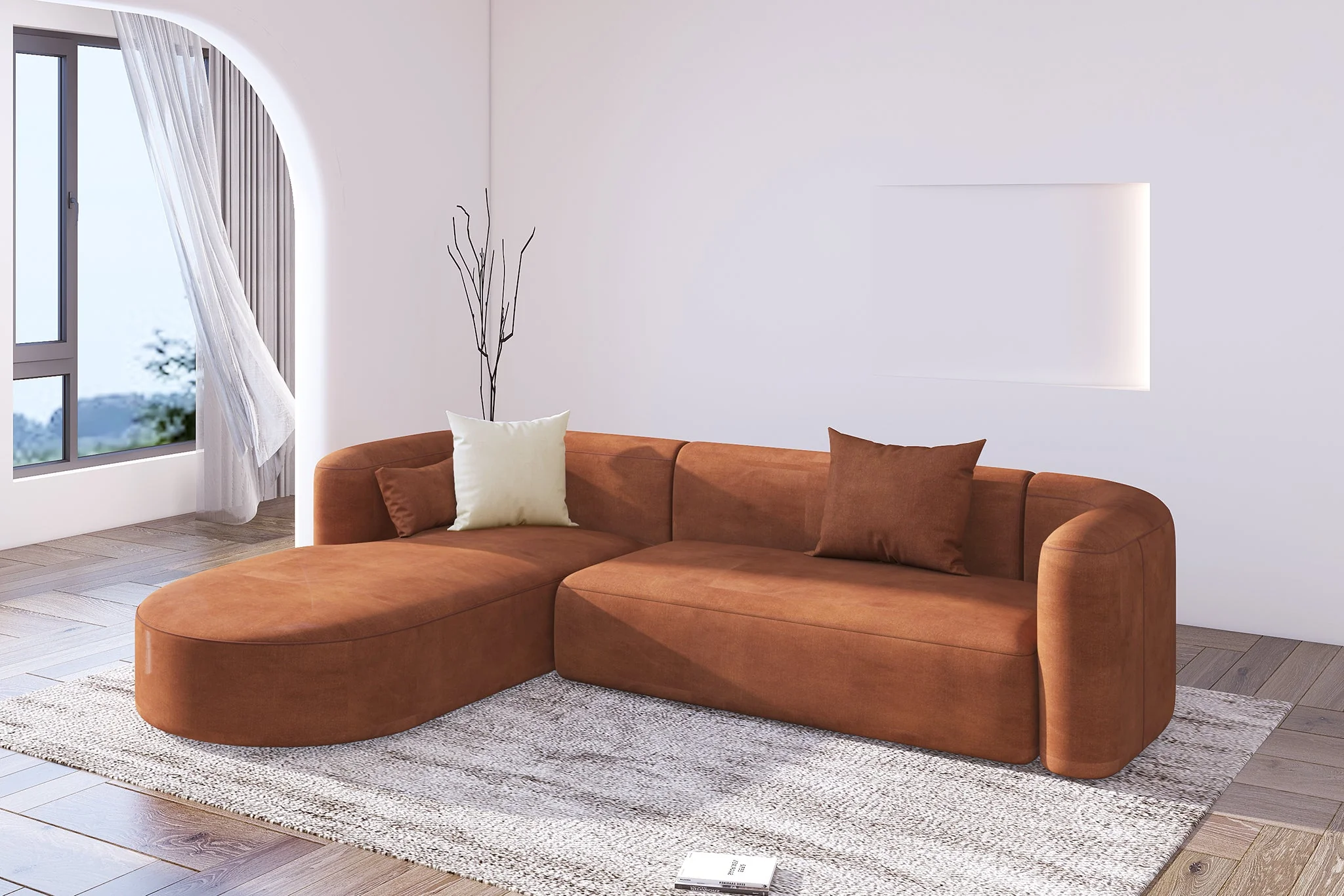 Mellow Velvet Curved 2-Piece Chaise Sectional / 3-Seater Couch Sofa / Lounge Chair - Image 41