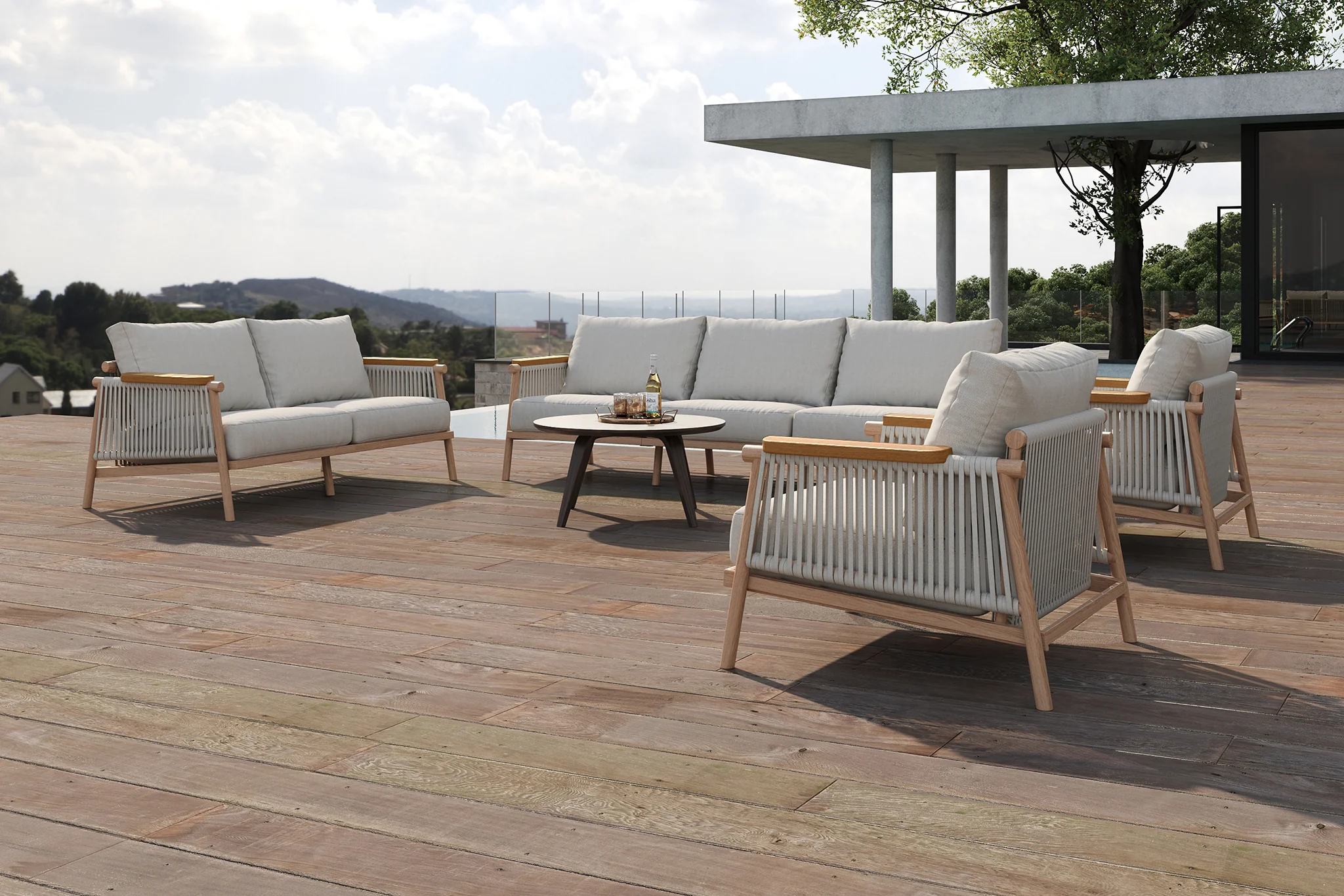 Moss Wood Grain Aluminum Outdoor Sofa Set - Image 12