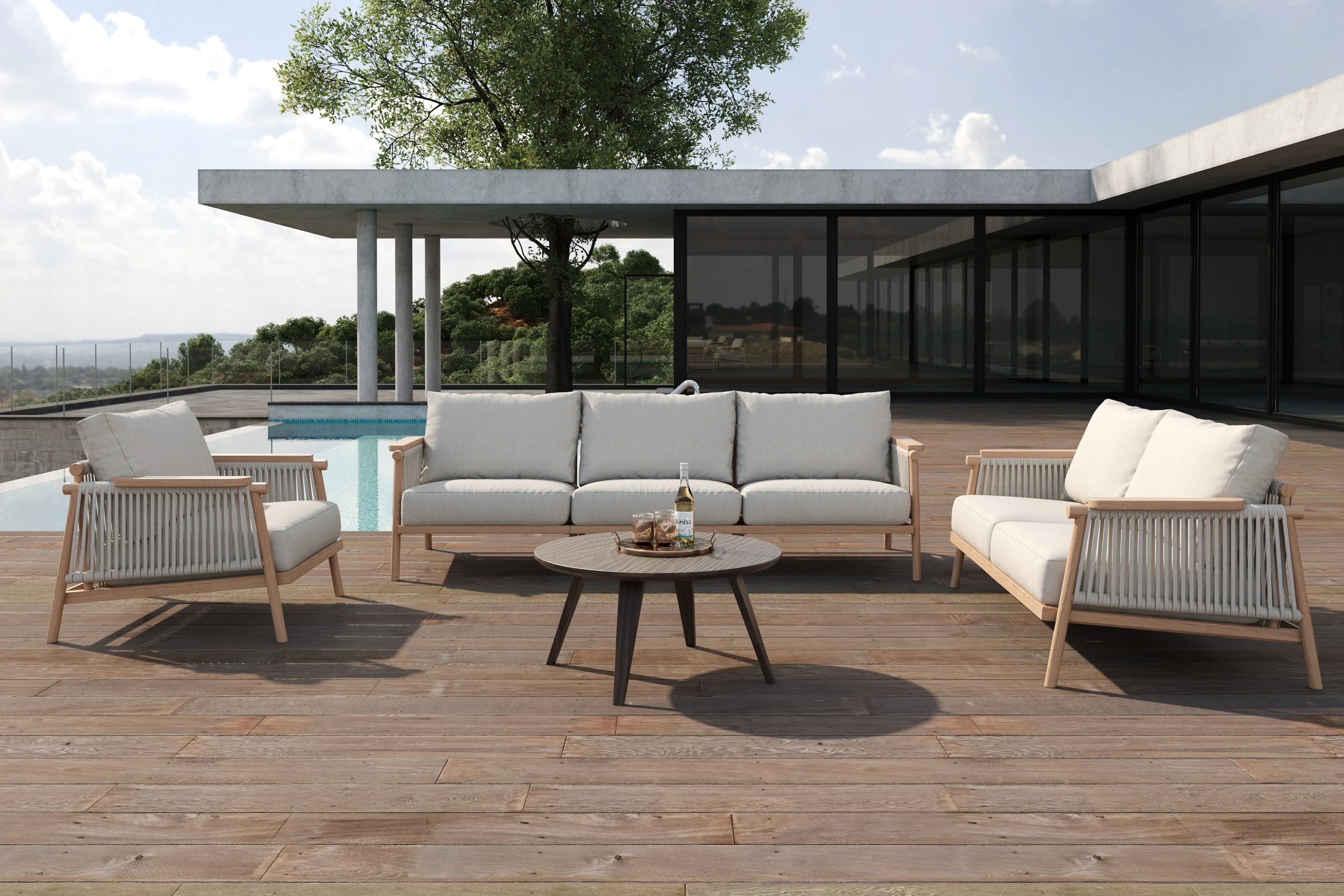 Moss Wood Grain Aluminum Outdoor Sofa Set - Image 22
