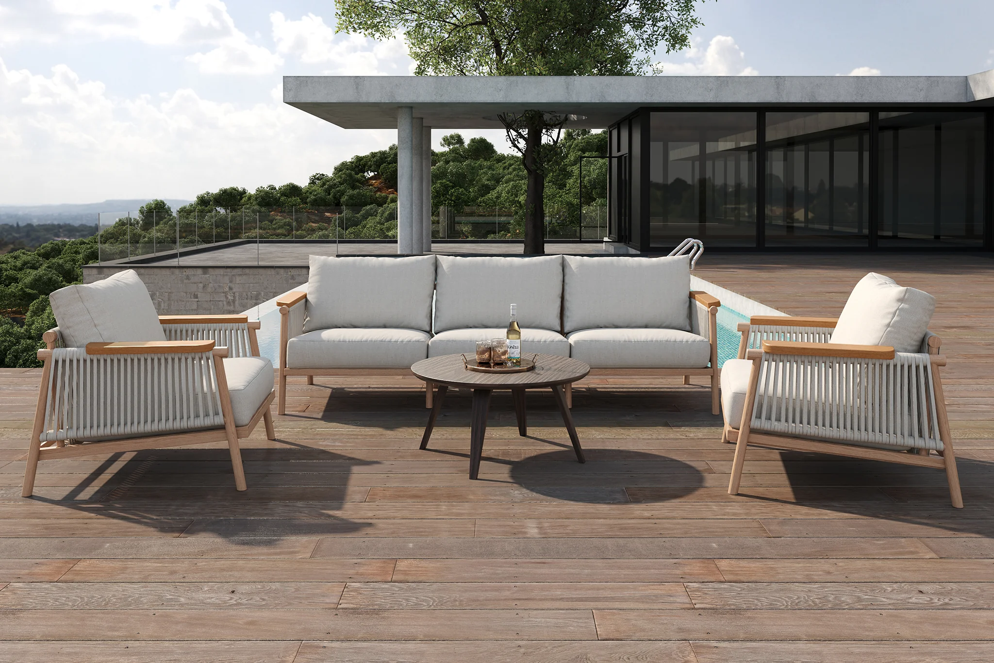 Moss Wood Grain Aluminum Outdoor Sofa Set - Image 25