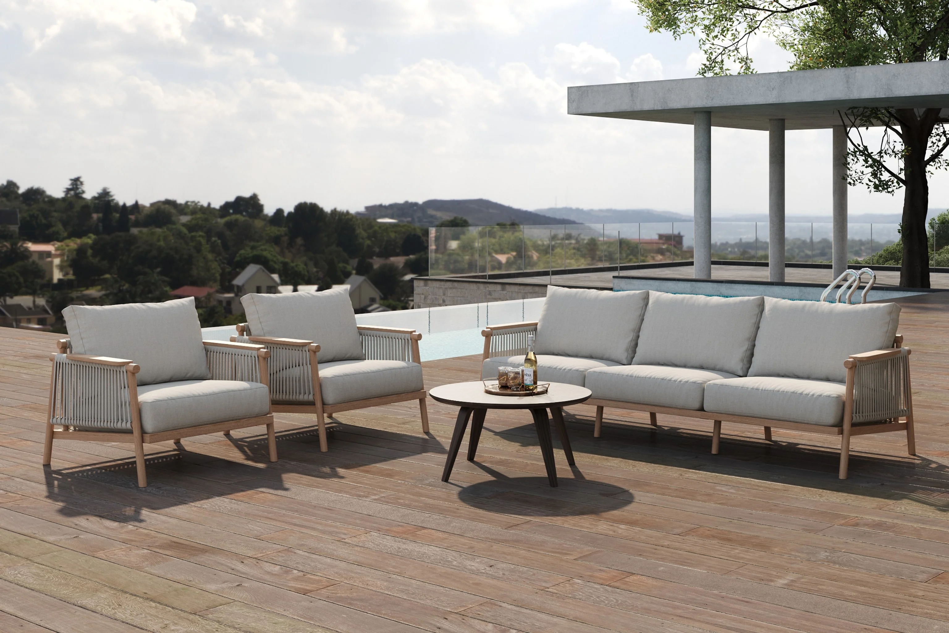 Moss Wood Grain Aluminum Outdoor Sofa Set - Image 26